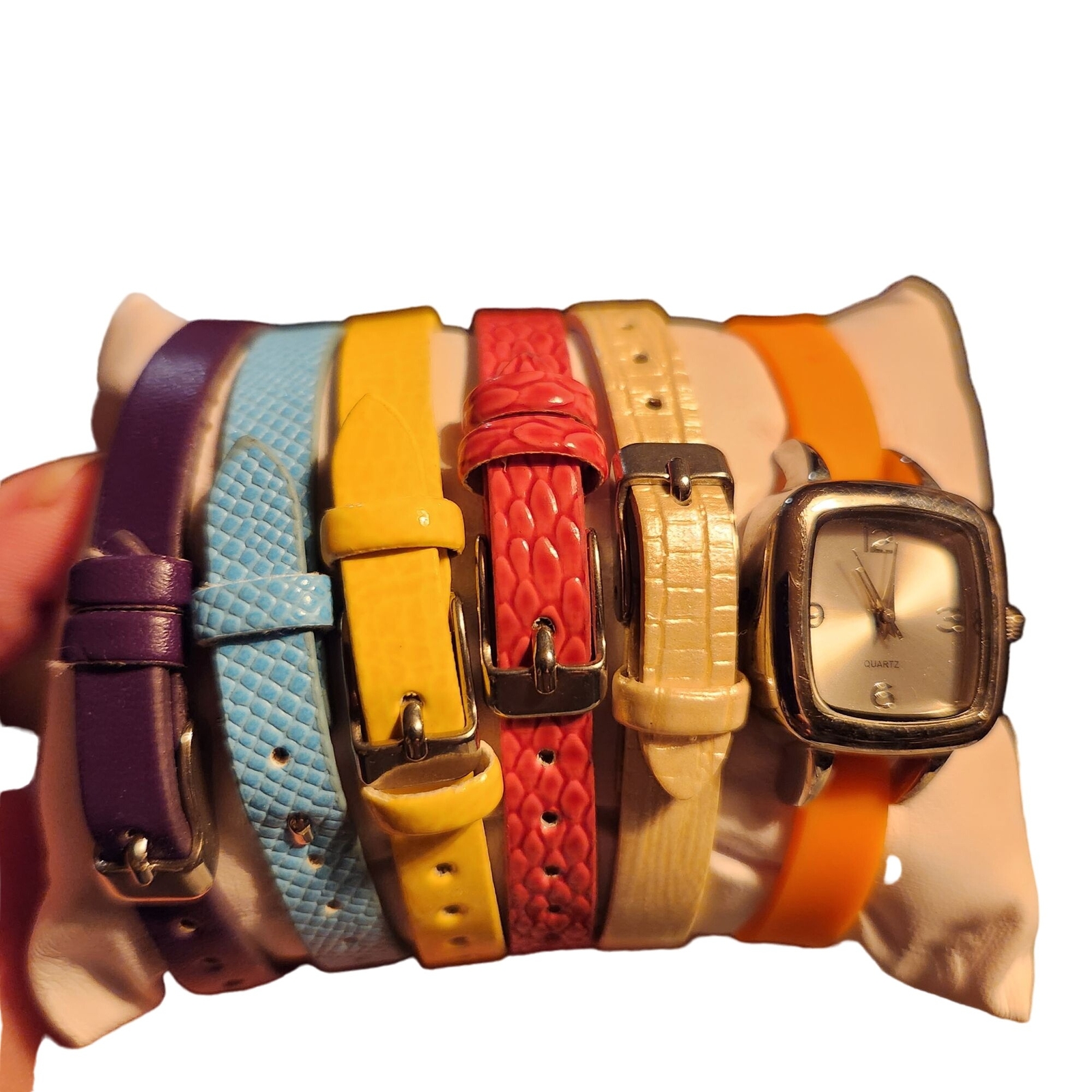 Vintage Ladies Quartz Watch Set With Interchangeable Straps In Multiple Colors