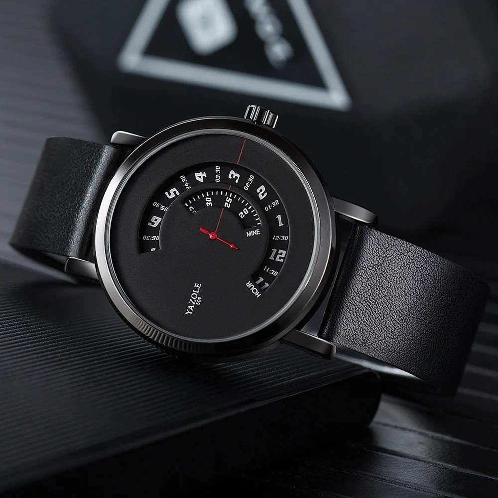 Men’s Fashion Quartz Watch – Black Leather Strap Wristwatch Gift