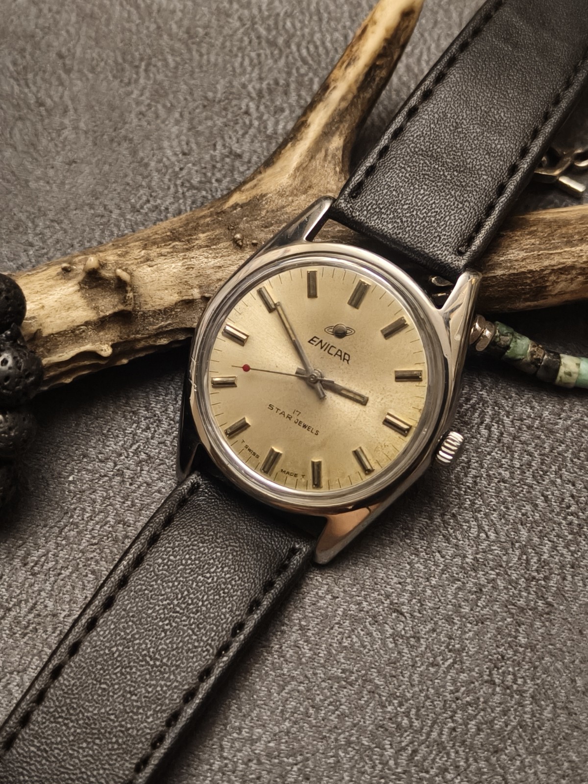 Rear Vintage Special Tropical Dial Enicar Star Jewels Manual Wristwatch