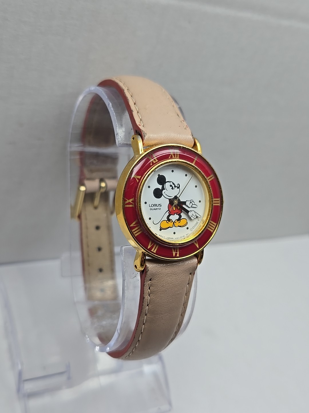 Vintage Lorus Seiko Disney Mickey Mouse Watch Gold Red Pink New Battery Runs