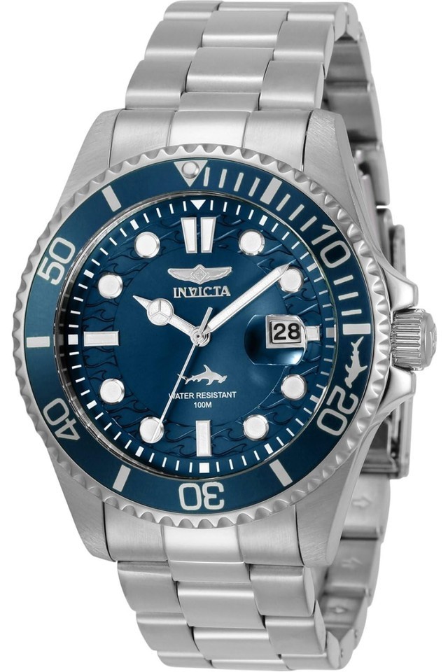 Invicta Mens Pro Diver Quartz Watch Silver 30019 Blue Dial