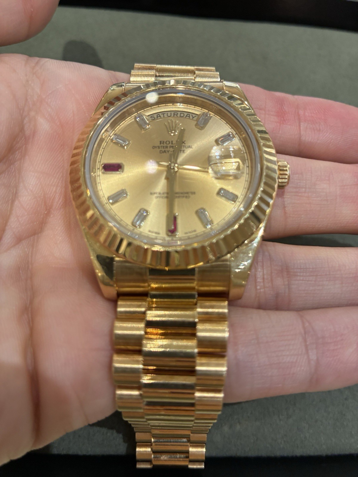 Rolex Day-Date II Presidential 41mm Diamond & Ruby Dial Yellow Gold – 218238