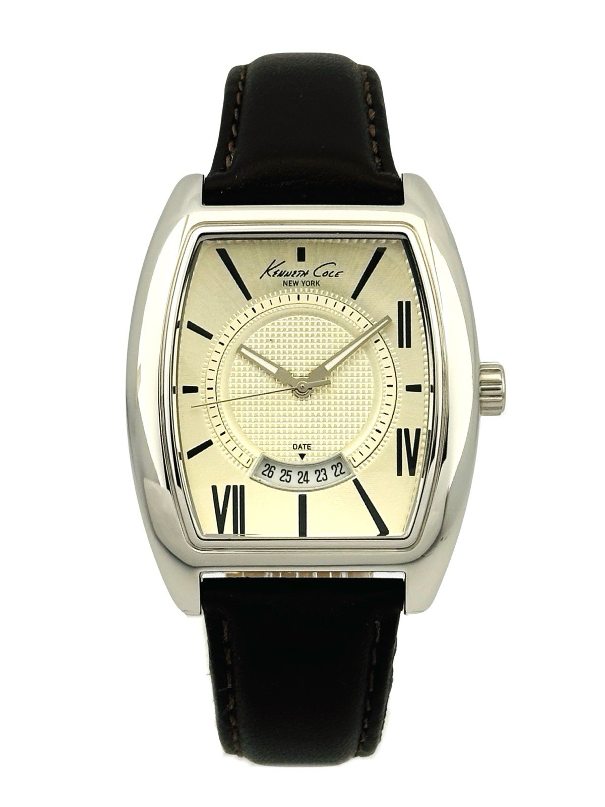 Kenneth Cole KC1544 Tonneau / Barrel Shape Case Brown Leather Strap Watch