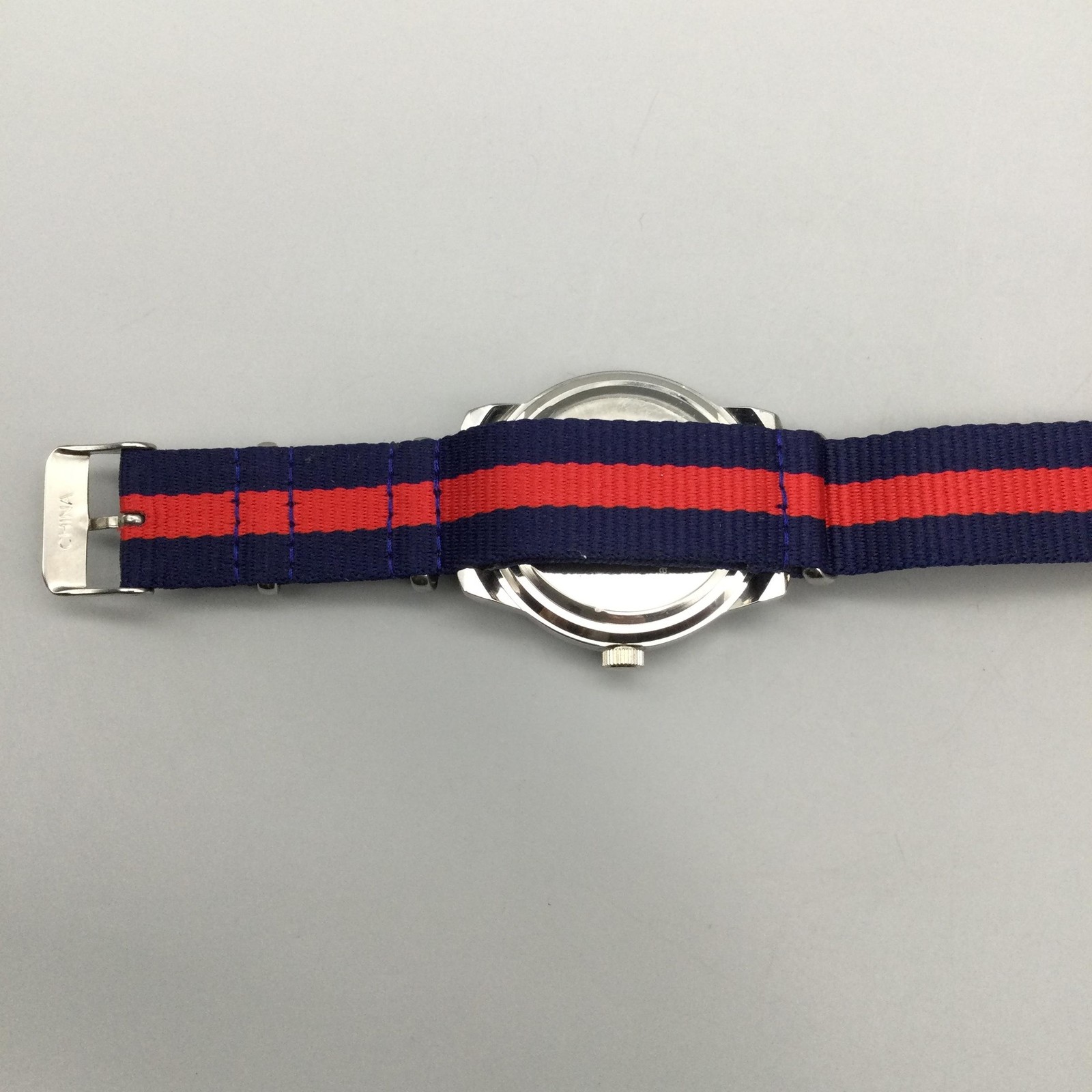 Breda Mens Watch 41mm White Dial Silver Tone Navy Red Nylon 8145 New Battery