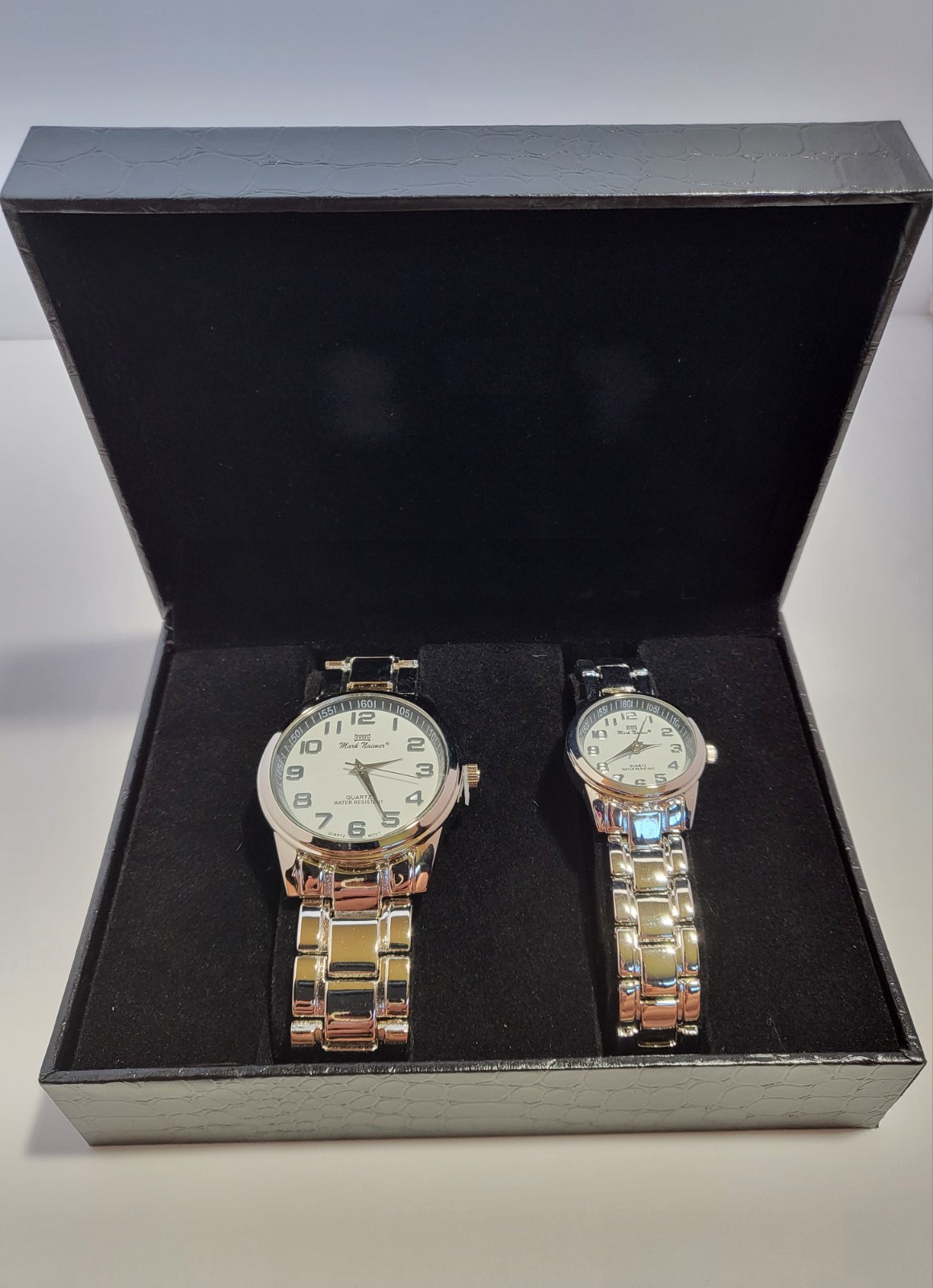 Mark Naimer Set of Two Silver Watches His and Hers in Box Never Worn Working