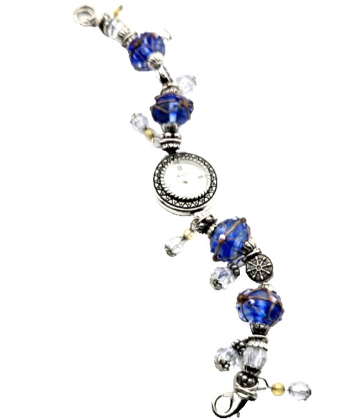Lexington Art Glass Lampwork Beaded Ladies Watch Silver Tone NEW BATT