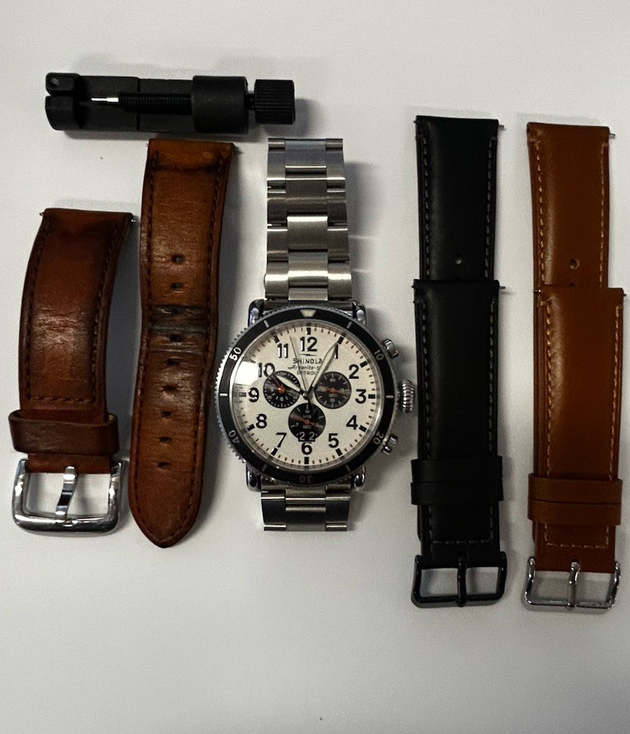 Shinola Runwell Sport Chronograph 48mm Cream Dial Watch With New Straps/Bracelet