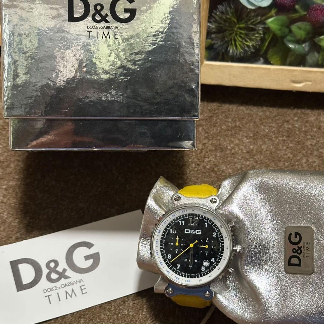 DOLCE GABBANA Wristwatch D G Time Chronograph Silver Yellow Authentic From Japan