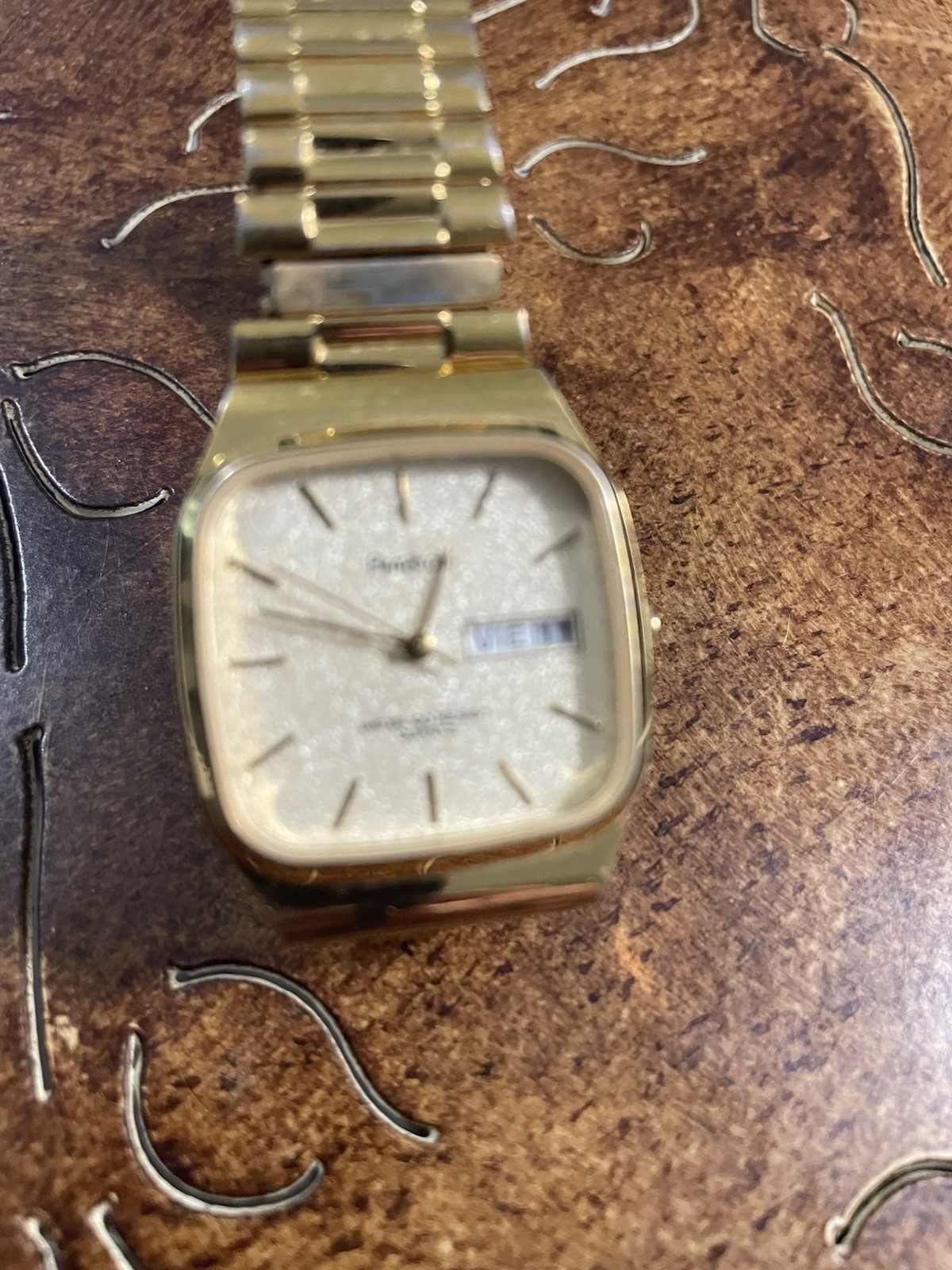 Armitron Men’s Vintage 80s Square Gold Tone Dress Quartz Day/Date 30m WR
