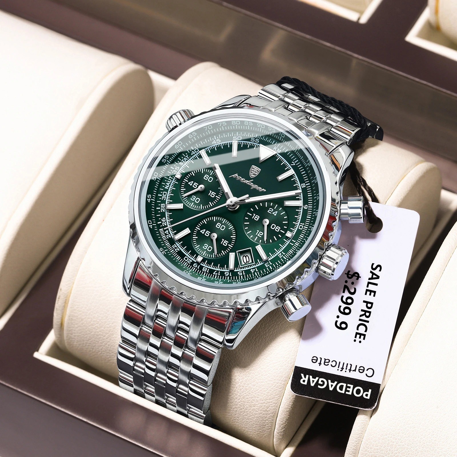 POEDAGAR Luxury Watches For Men Date Chronograph Stainless Steel Man Watch Water