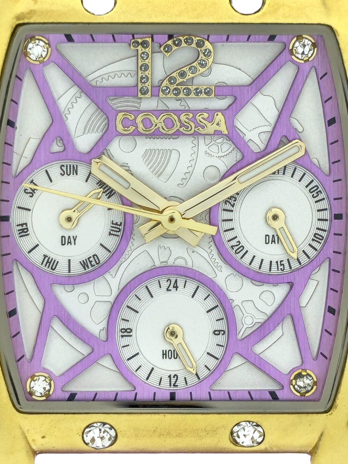 COOSSA ORIGINAL Special Edition Women’s Tonneau 35MM Gold/Purple Day-Date Watch