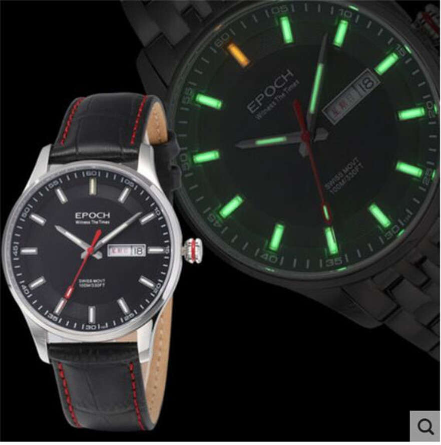 Epoch Men Quartz Watch Swiss Ronda Mov’t Luminous English Day Sapphire WR100m