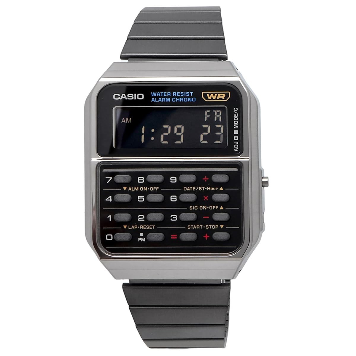 Casio CA-500WEGG-1B Silver Stainless Steel Quartz Black Negative LCD Display
