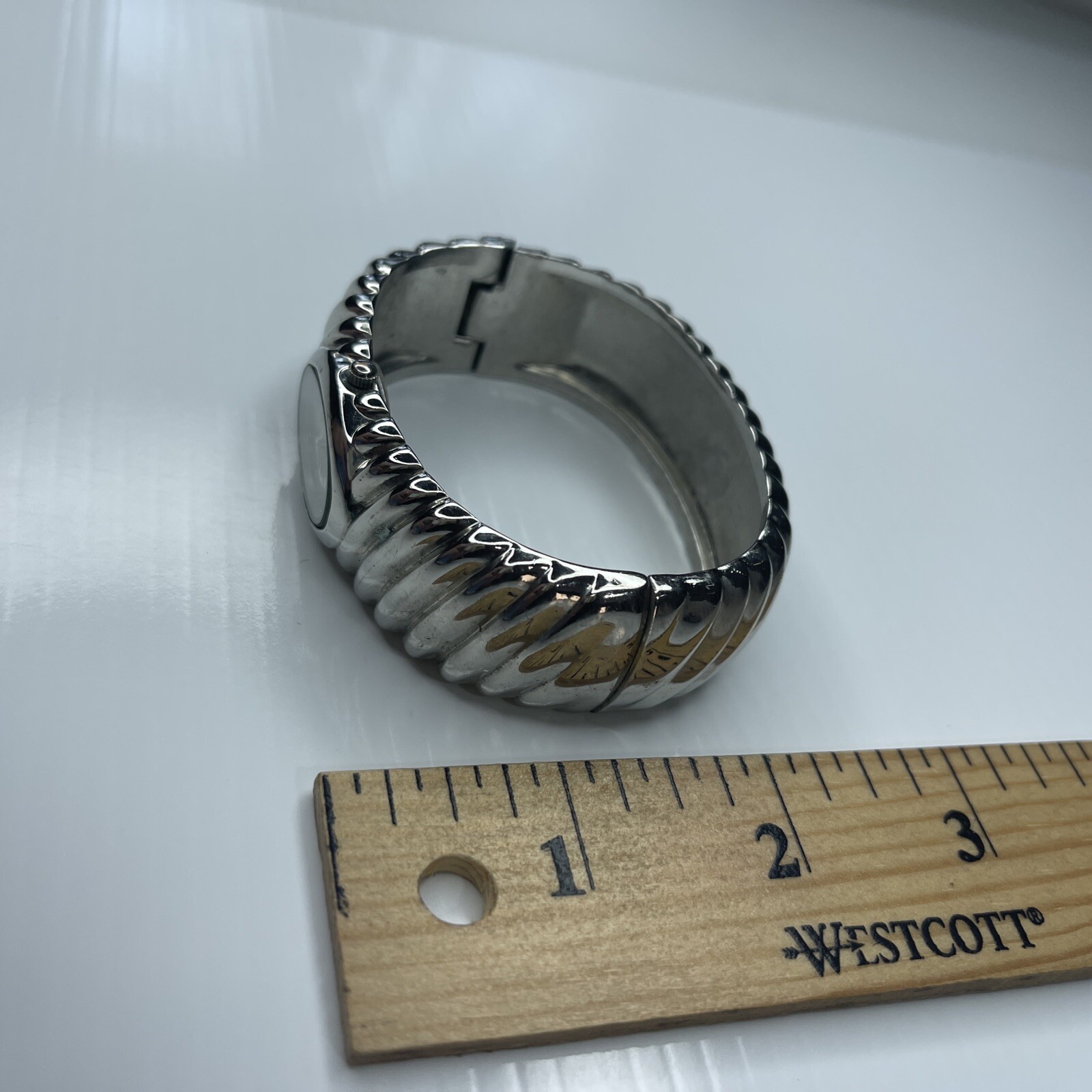 F Accutime 2C62C Stainless Japan Watch Cable Crossover Bangle Retro Works