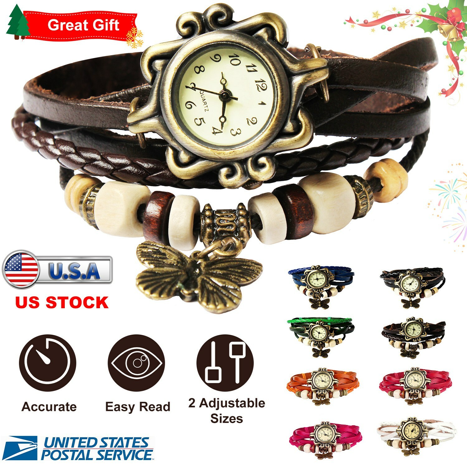 Retro Bohemian Women’s Watch Handmade Leather Bracelet Watch Christmas Gift