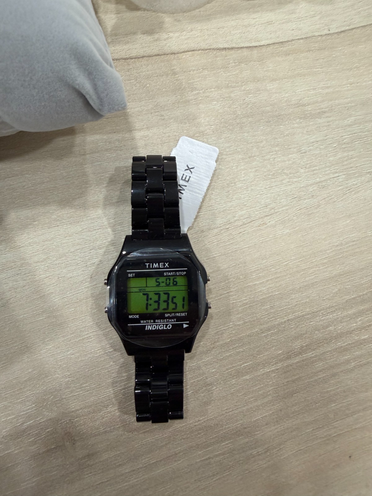 Timex T80 36mm Glossy Black Resin Bracelet LCD Digital Stopwatch Men’s Watch