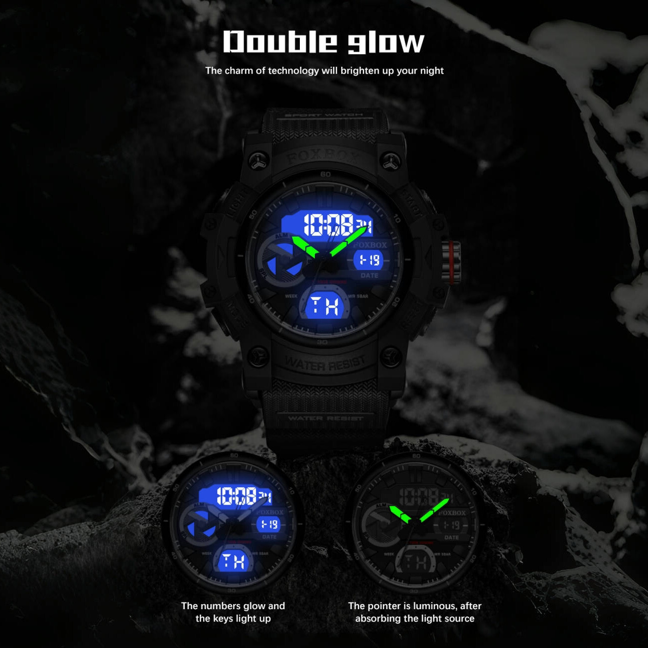 Mens Military Digital Luminous Date Chronograph 5ATM Waterproof Sport Wristwatch