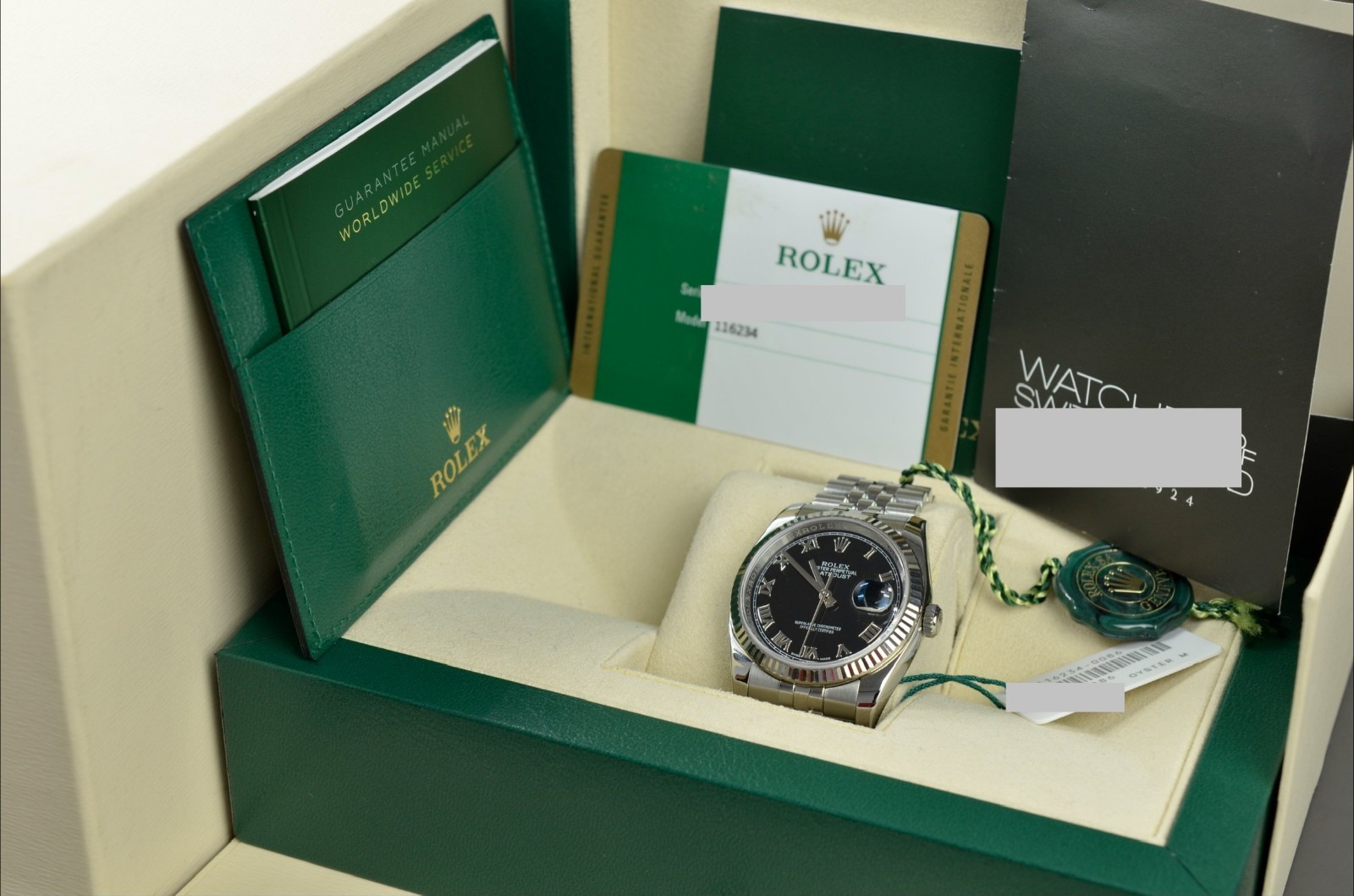 Rolex Datejust 36mm 116234 black Roman numeral rare dial mint 2017 box & paper