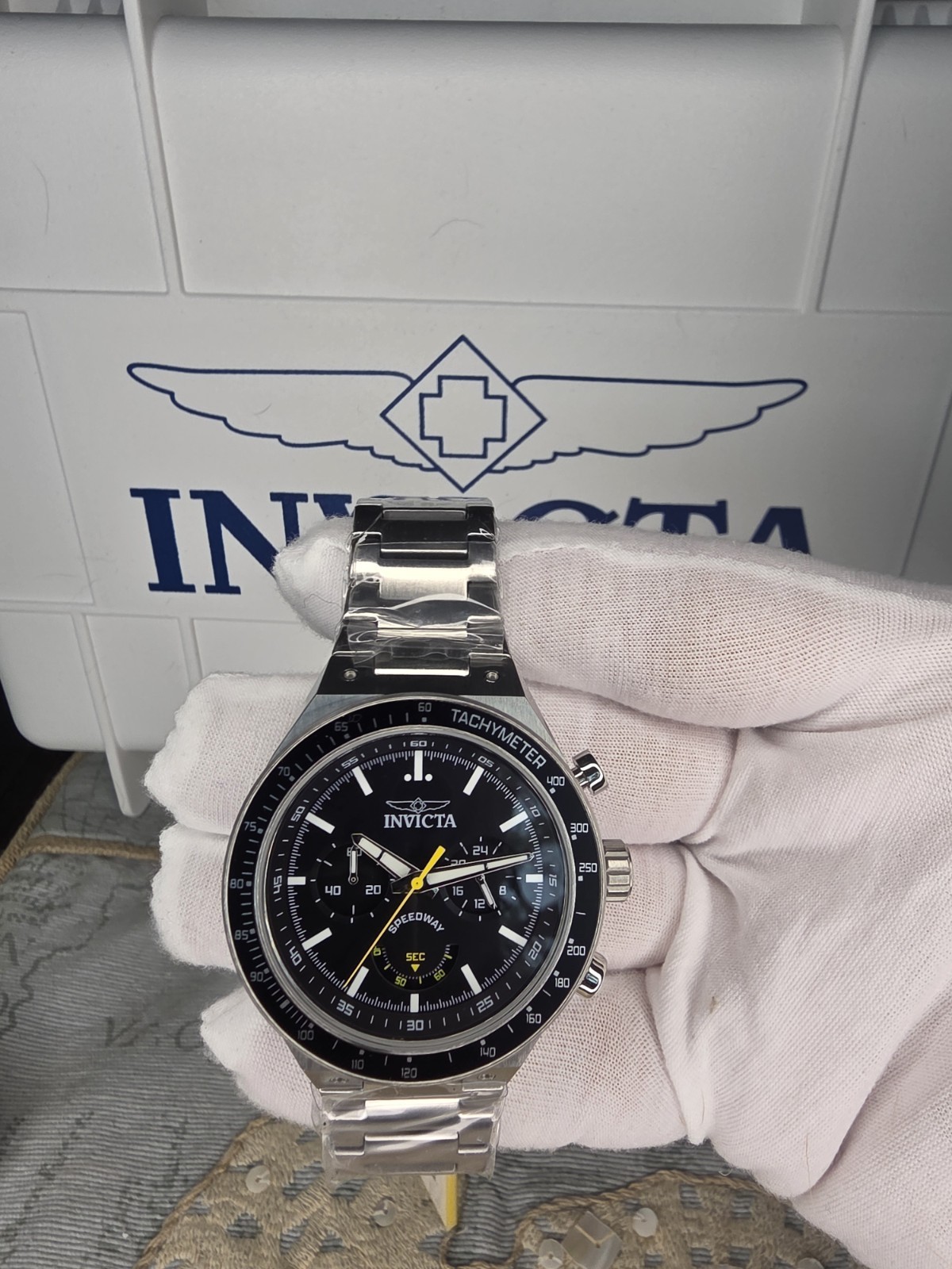 Invicta Speedway Gearshift Racing Chronograph Quartz Black Dial SS Watch 44mm