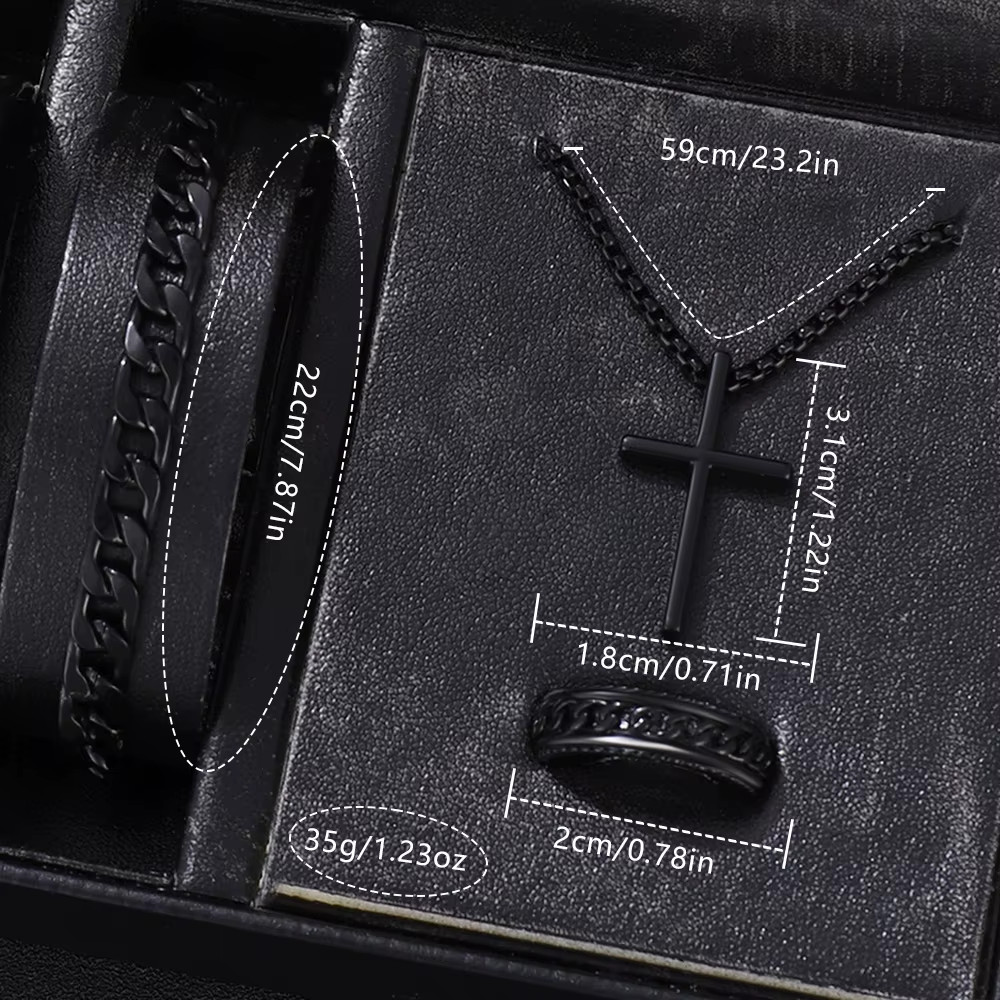 4PCS Men Quartz Watch Jewelry Gift Box Bracelet Necklace Ring Set