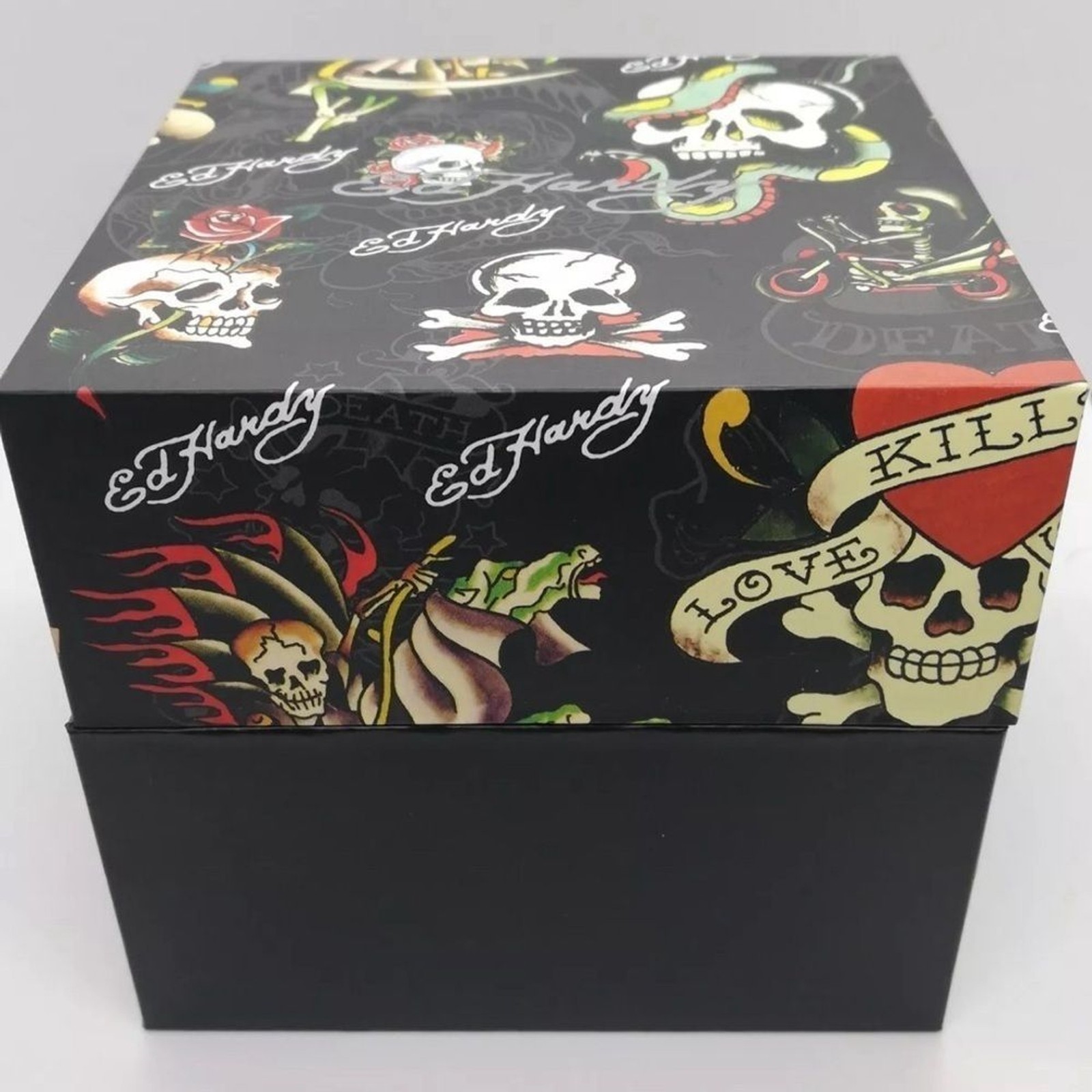 Ed Hardy men’s skull print dial Matte Black silicone strap analog watch …