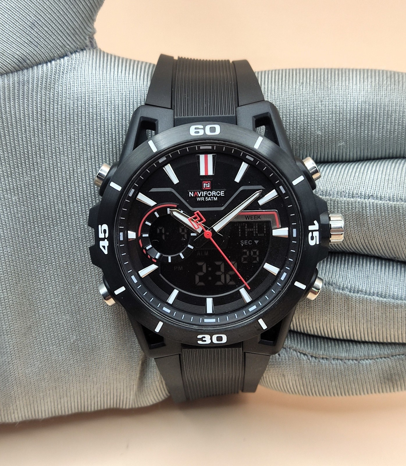 Premium Naviforce Double Display Black Dial Refurbished Men’s Wrist Watch