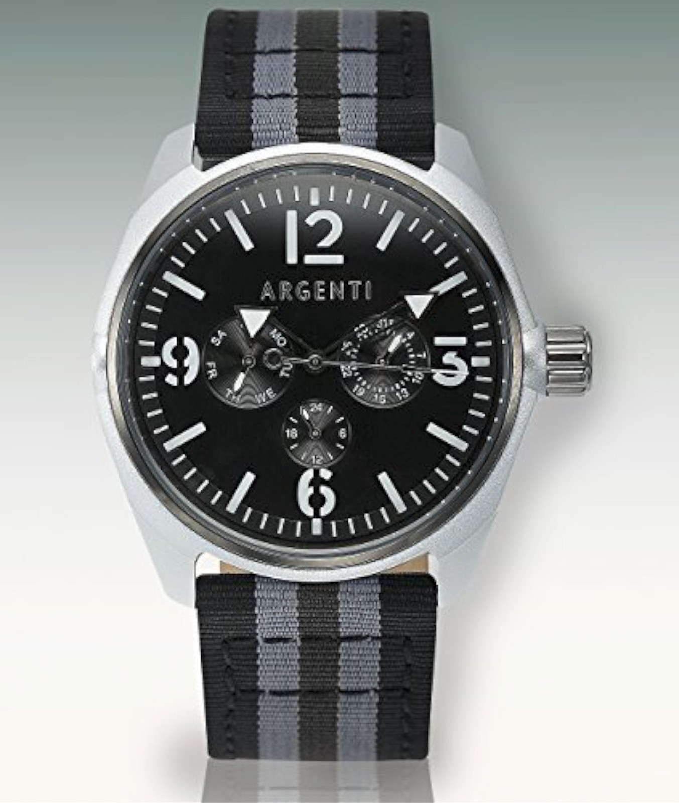 NEW Argenti 0343M Men’s Modernistic Watch Multi-Function SS Nylon Leather Strap