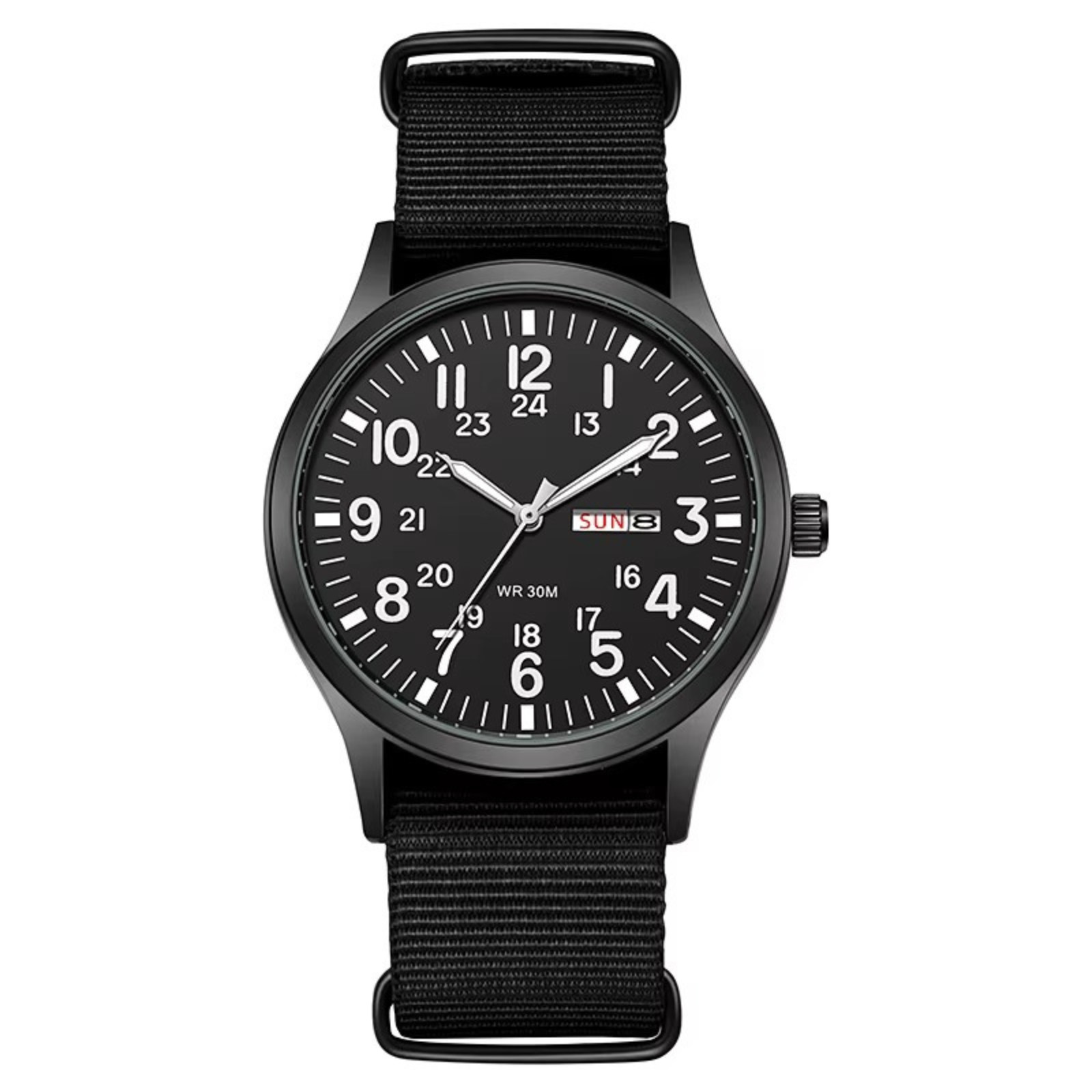 Durable Field Watch Easy Read Dial 24H Display Nylon Strap Quartz Movement