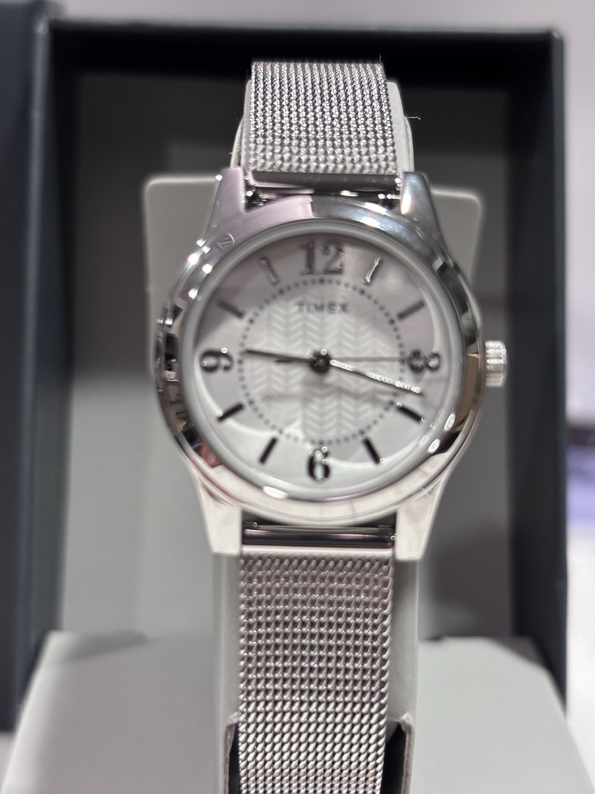 Timex Women’s Analog Quartz 30m Silver Dial Silver Stainless Mesh Band w/ Box