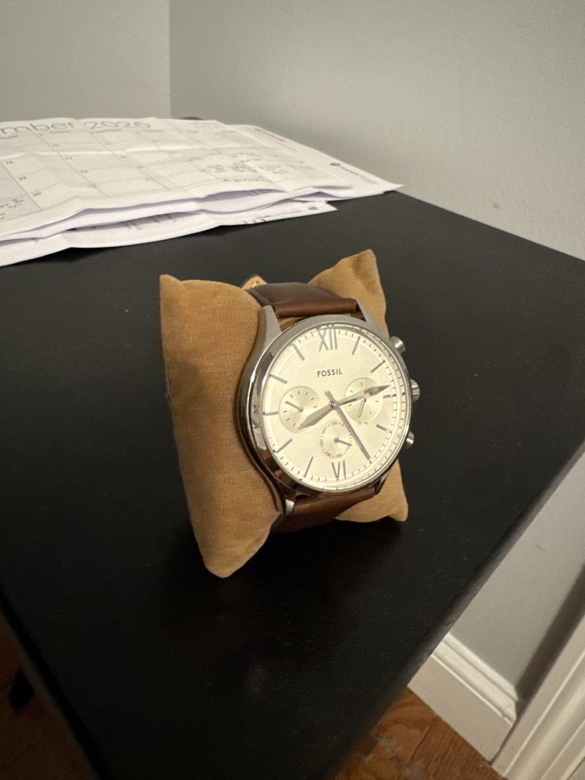 Fossil Watch Fenmore BQM2363 brown leather strap 44mm USED