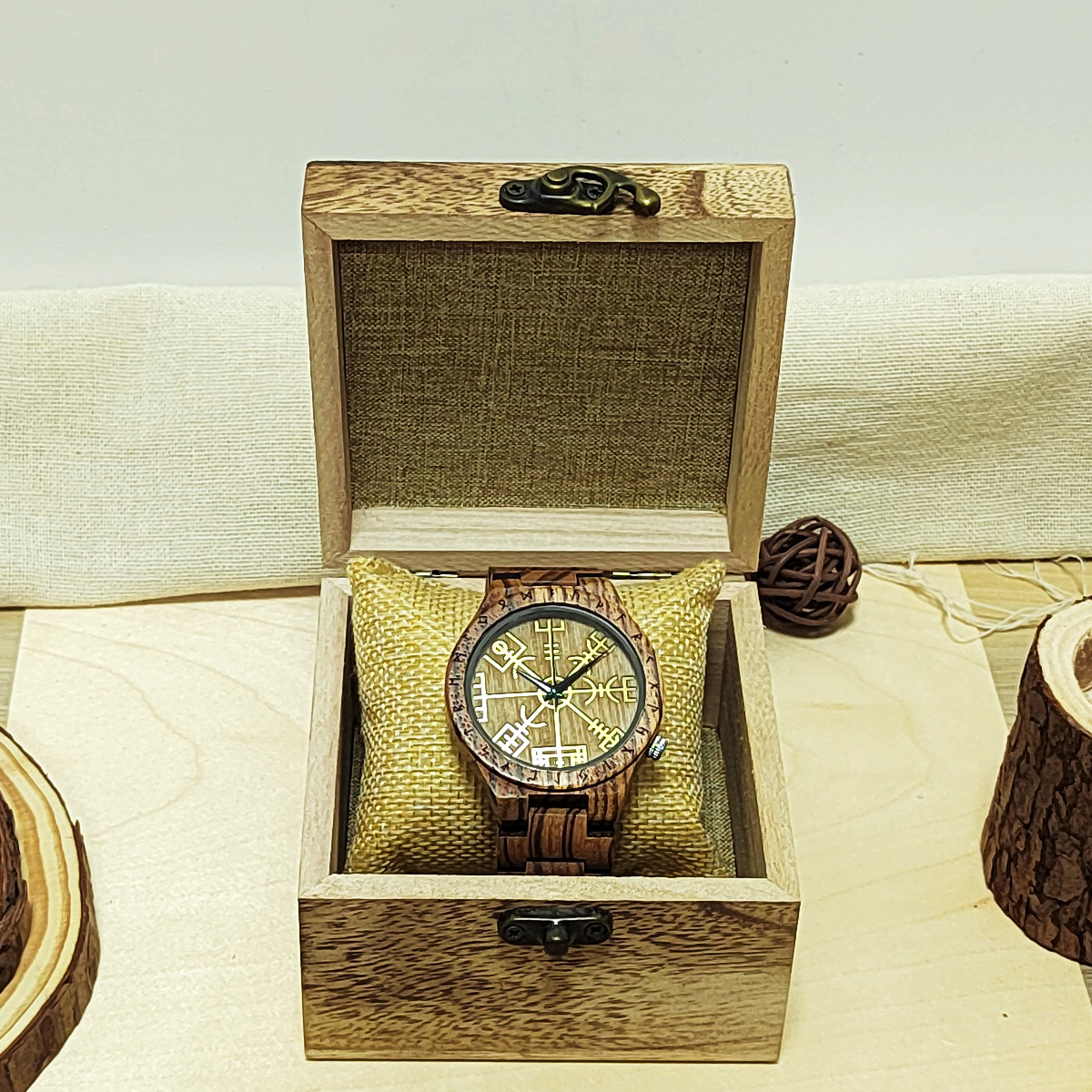 Personalized Viking Wooden Watch | Engraved Zebra Wood Quartz | Gift for Him