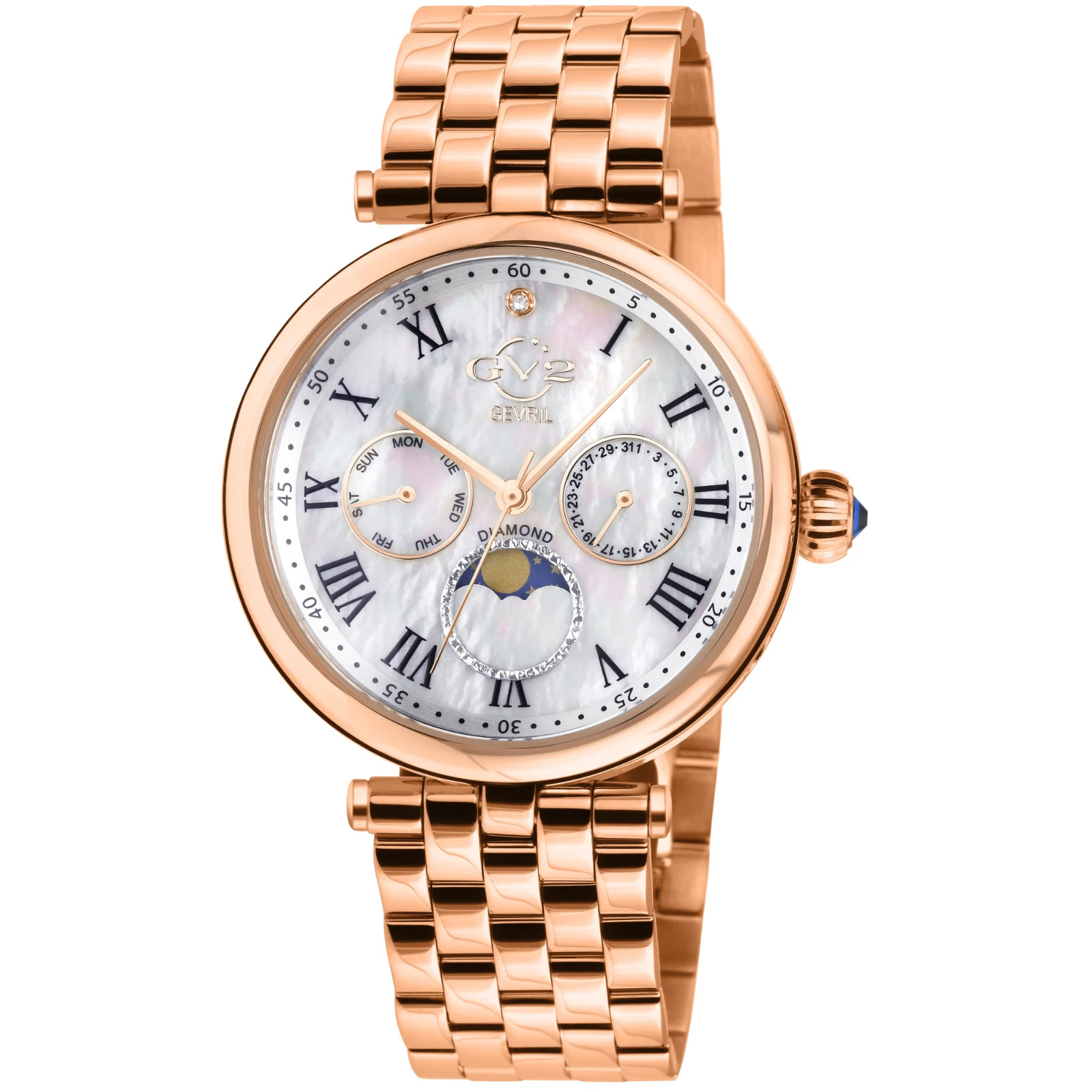 Gv2 by Gevril Women’s 12515 Florence Diamonds MOP Dial Rose Gold IP Swiss Watch