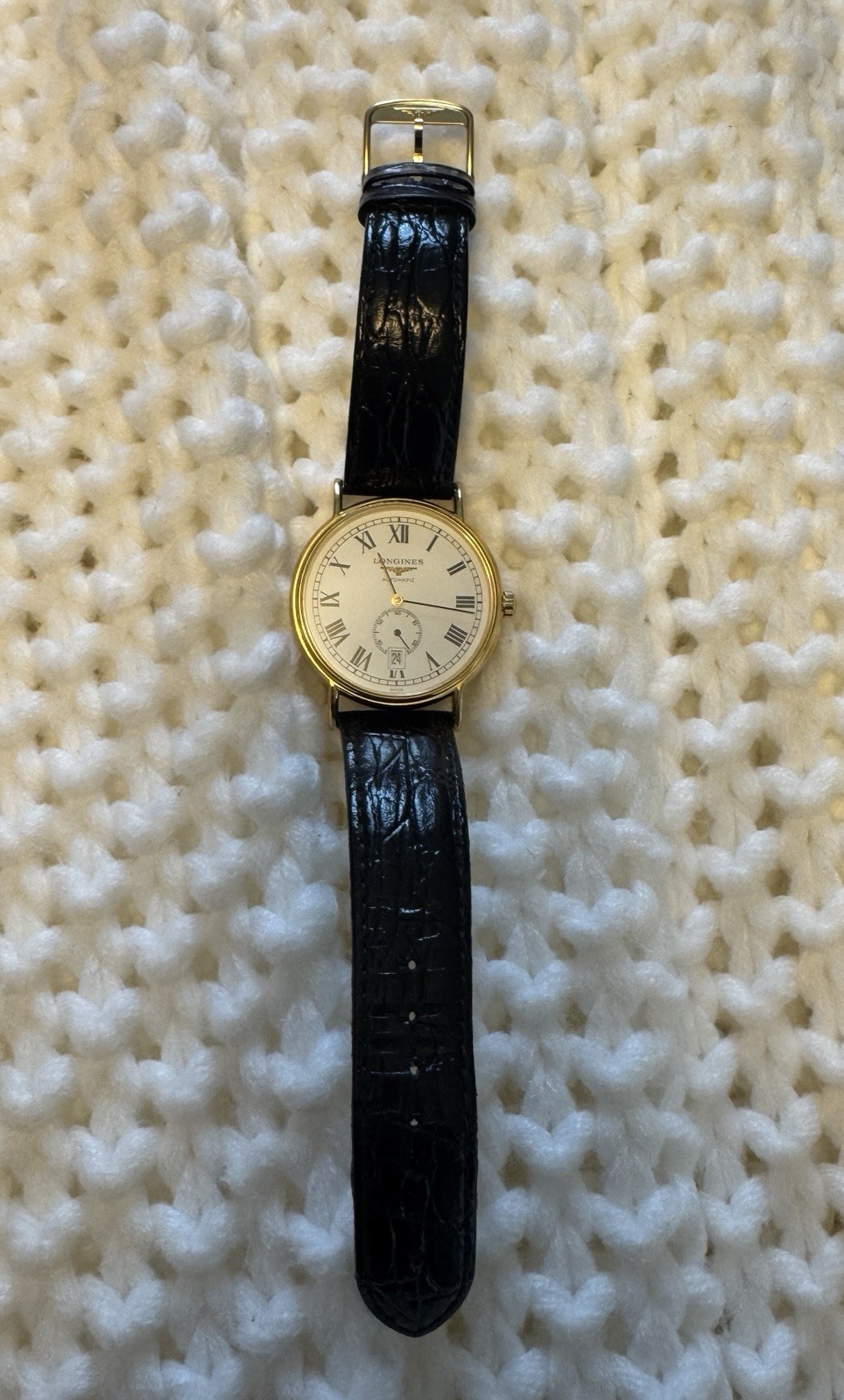 Longines Presence Automatic Yellow Gold PVD Black Leather Mens Watch