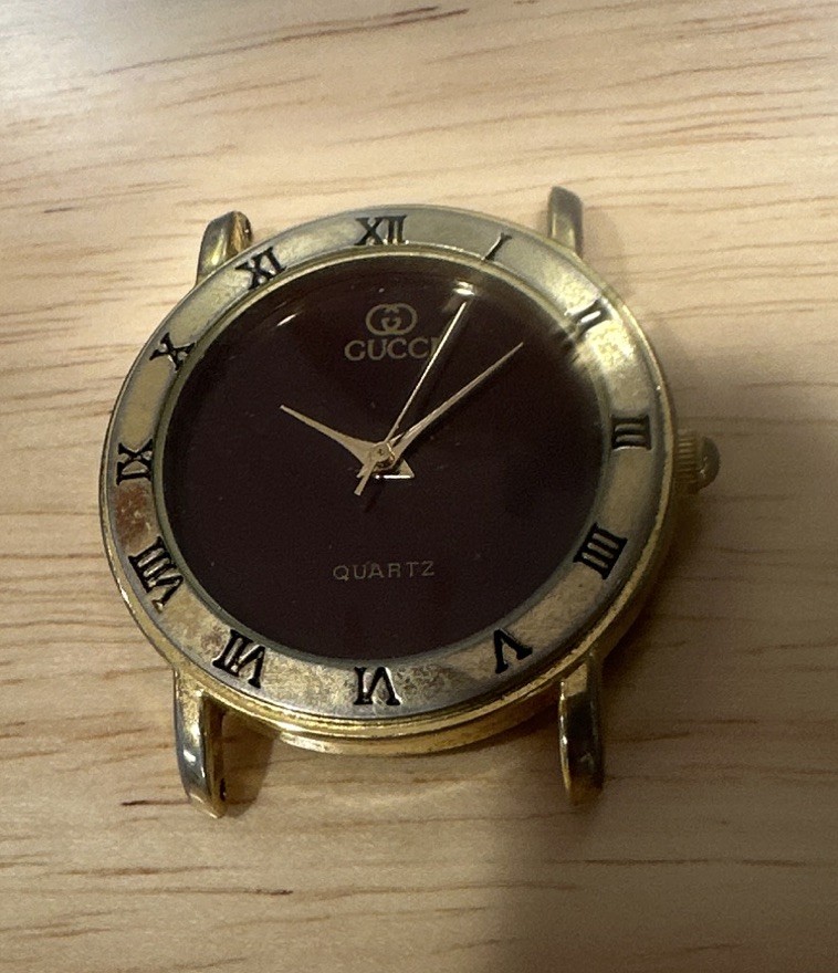 Gucci 3000M Quartz Gold Plated Round Watch Head Red Dial Roman (as is/untested)