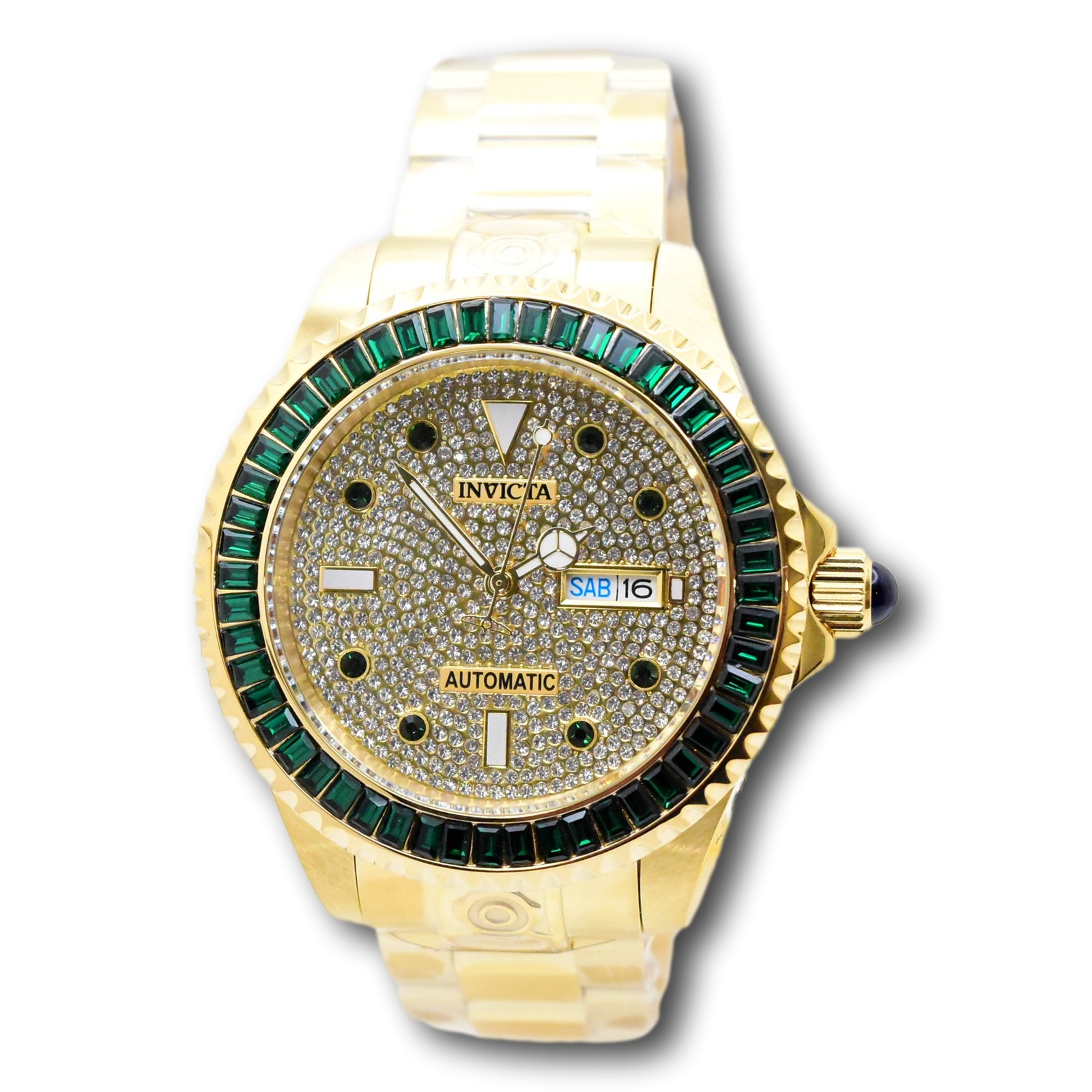 Invicta Grand Diver Automatic Men’s 47mm Pave 544 Crystals Gold Watch 45660