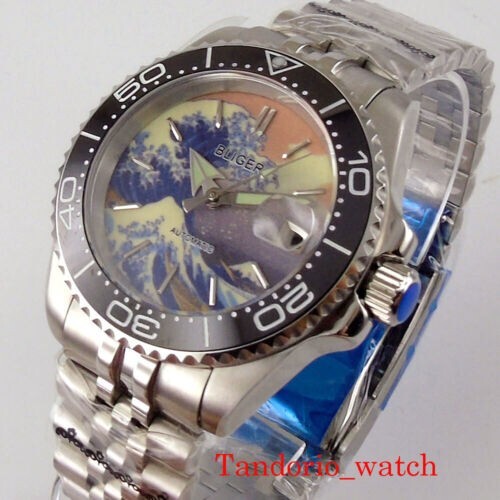Bliger 40mm NH35A Auto Men Watch Full Lume Kanagawa Surfing Sapphire Glass Date
