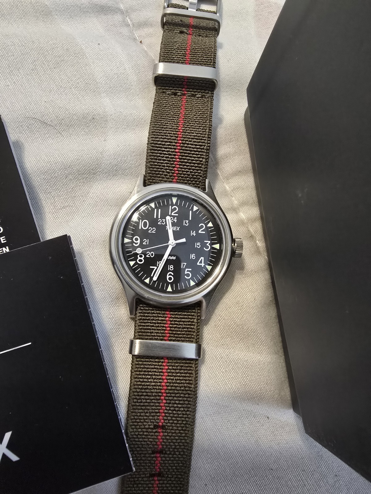 Timex Expedition 38mm Quartz Black Dial Green Nylon NATO Strap 50m Box Papers