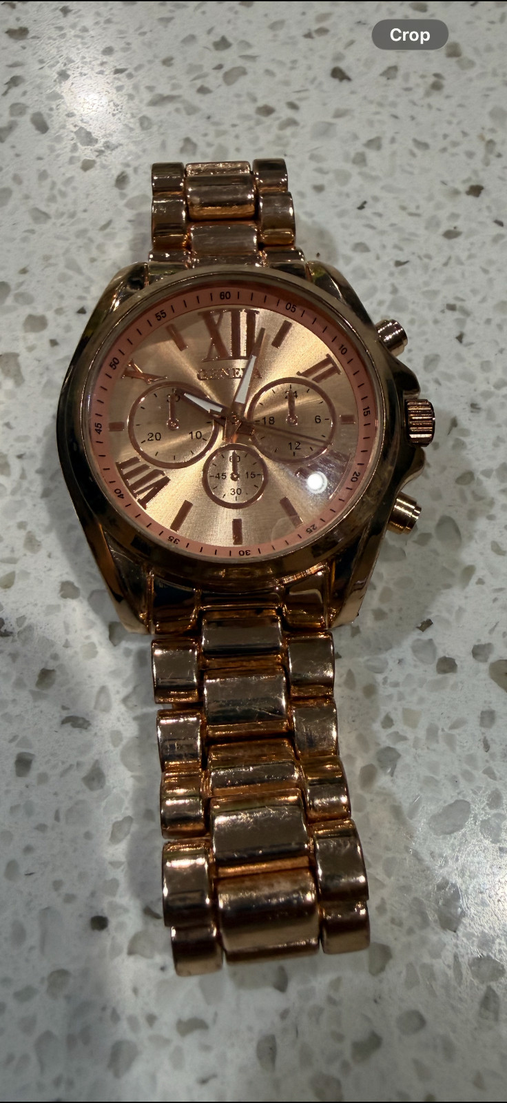 Geneva Men’s Watch Round Rose Gold Dial on 3D Rose Gold Linked Band