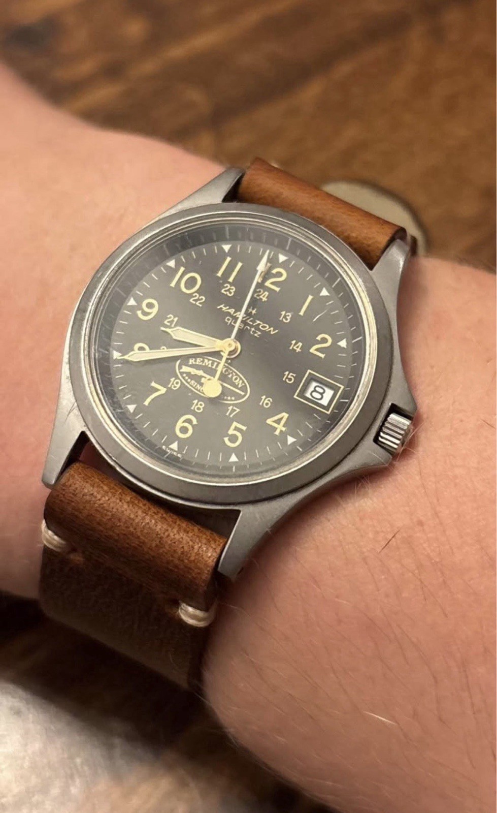 Hamilton Khaki Field Remington Arms 9931 Quartz Watch 34mm Cowhide Leather Strap