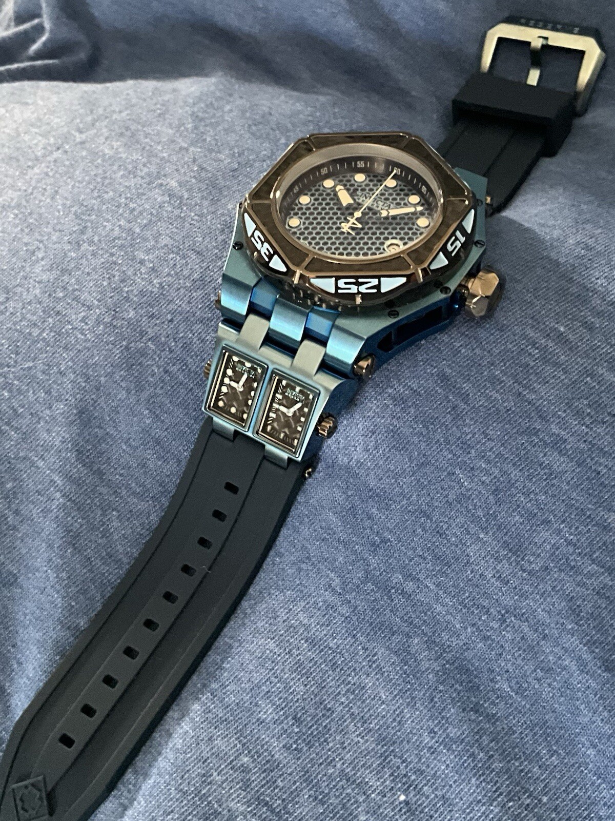 Invicta Reserve Carbon Hawk Tria Ice Blue /Silicone Strap Model 38910
