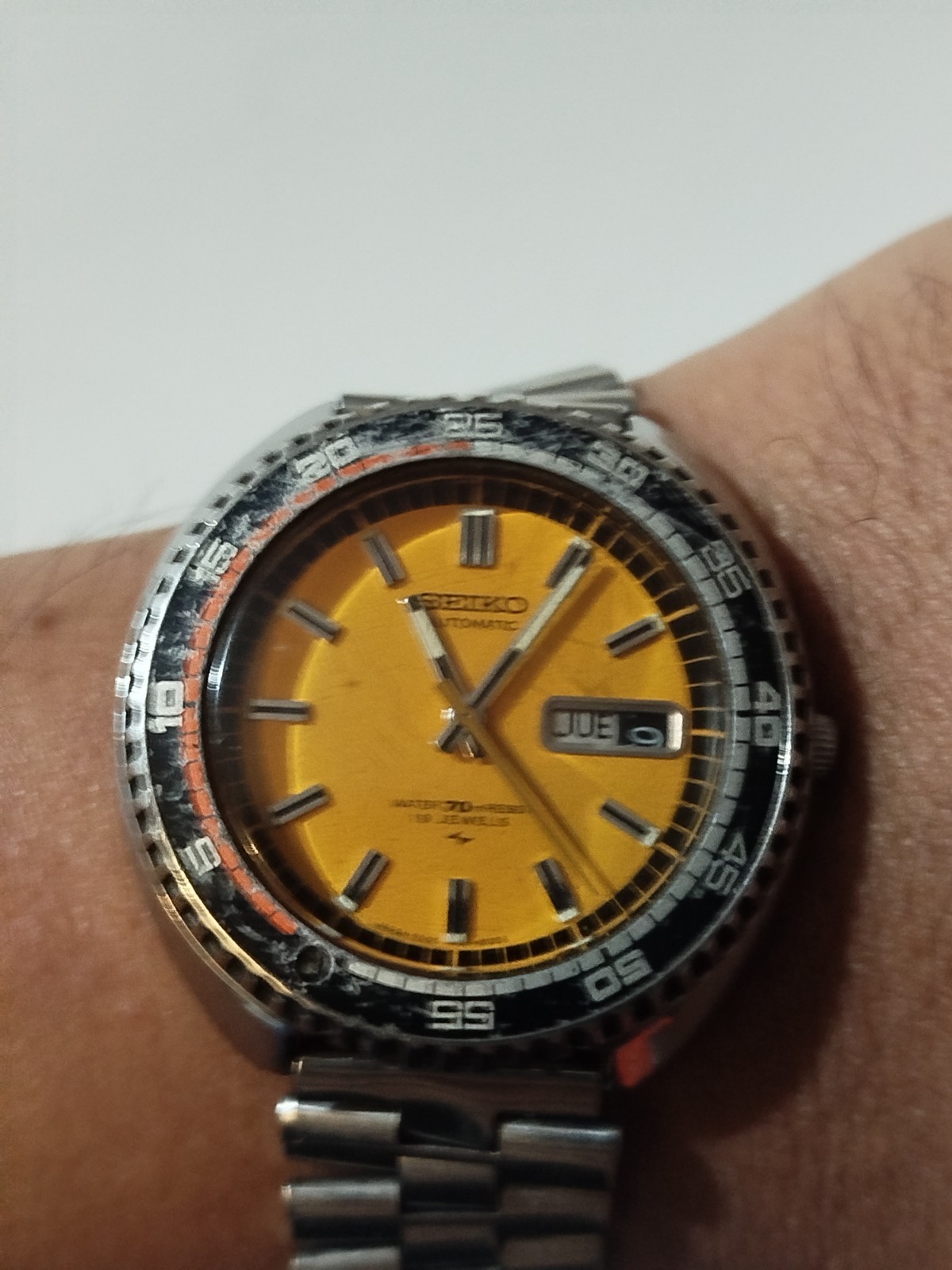 ORIGINAL SCARCE VINTAGE SEIKO ORANGE DIAL RALLY DIVER MANS WATCH 7006-8030