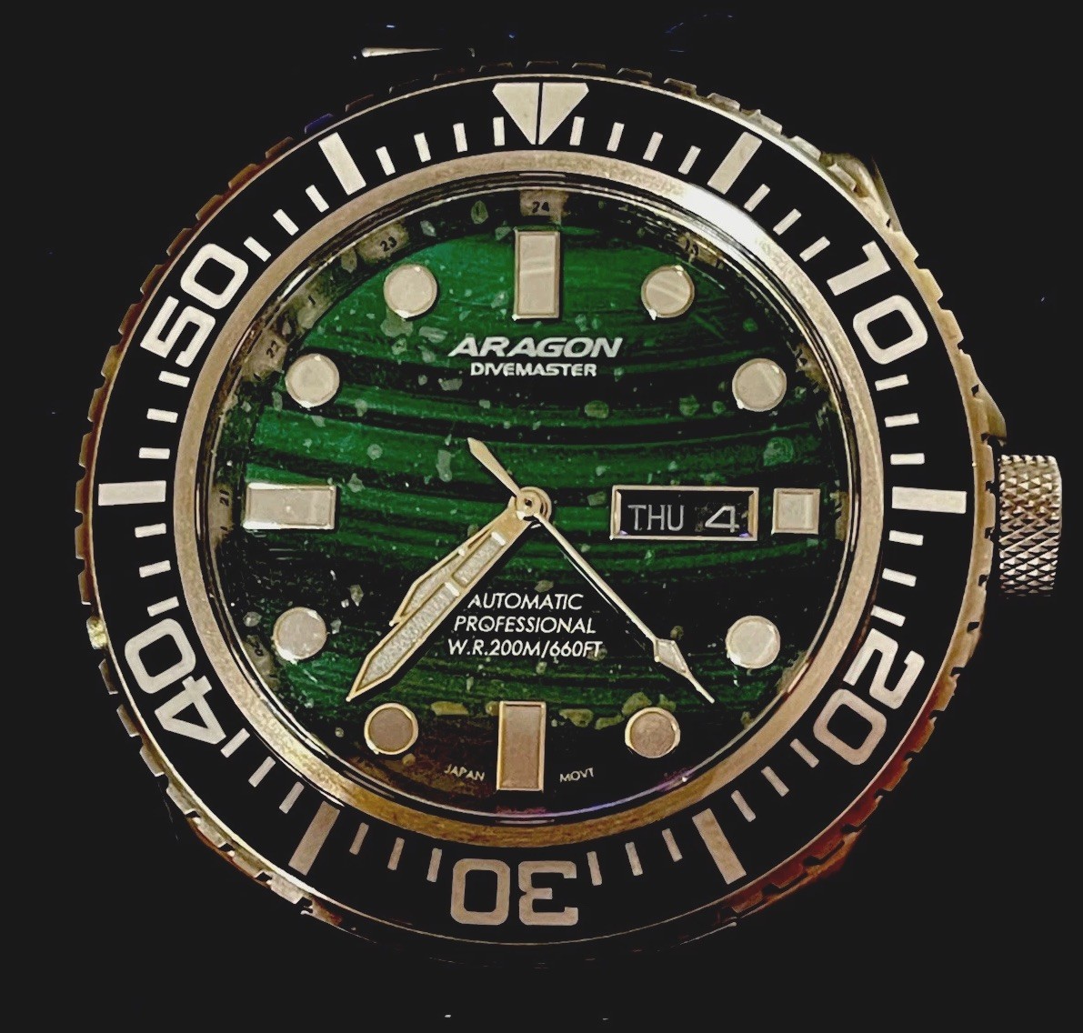 Aragon A725MAL DM Tungsten Malachite Dial 50mm
