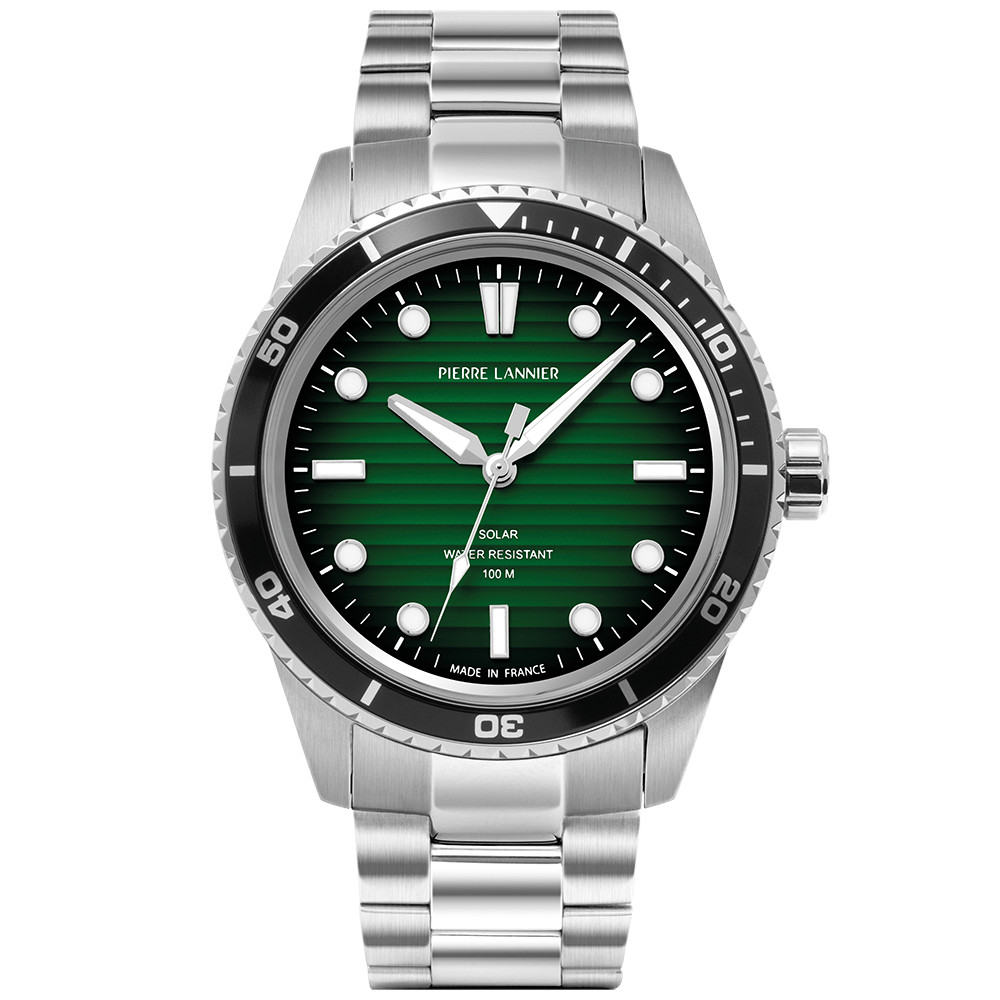 Pierre Lannier 244H171 Mens Stainless Steel Green Dial Analog Wristwatch 43mm