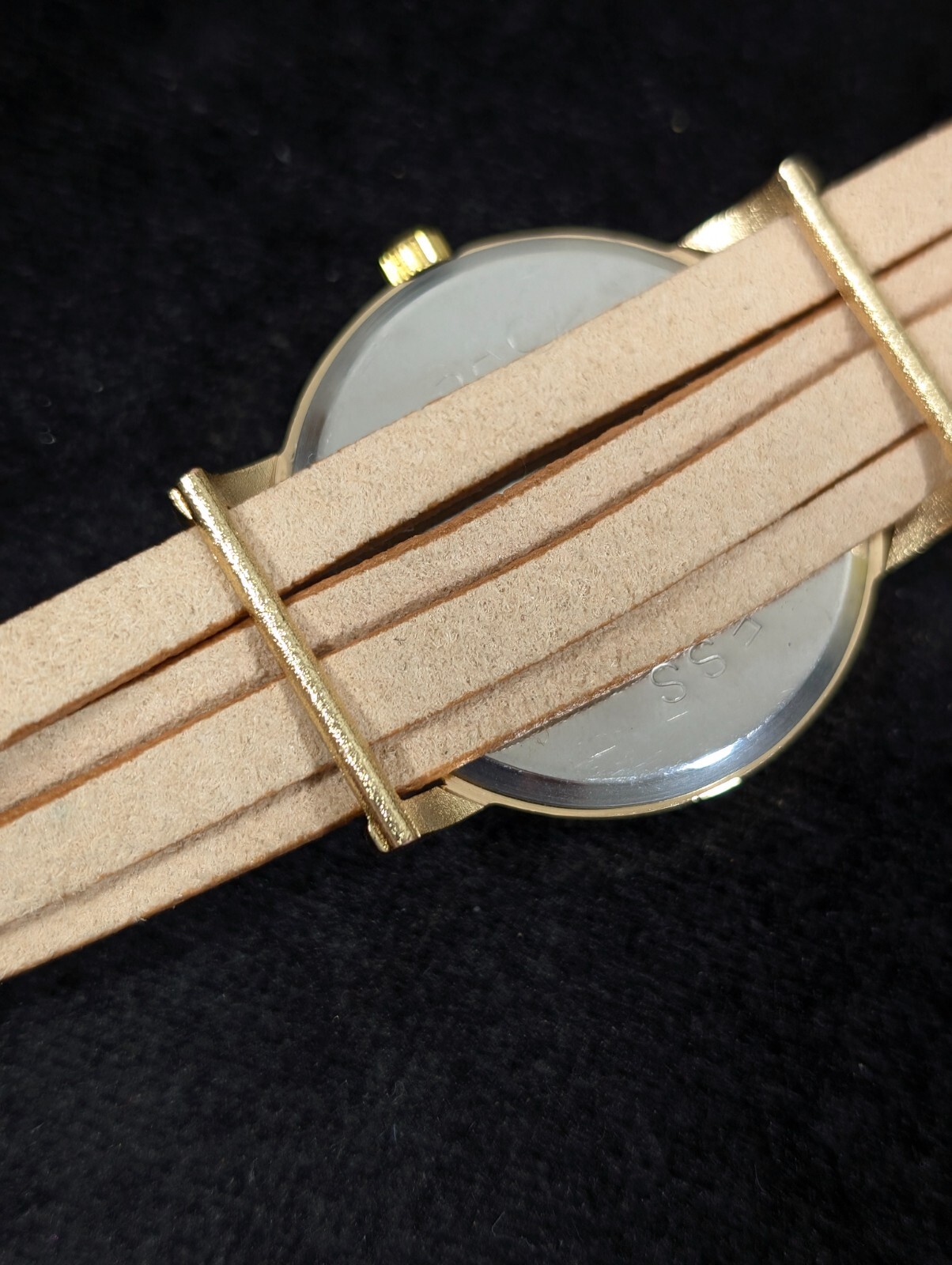 Geneva Gold Tone Dial Round Case Rhinestone Stud Faux Leather Wrap Watch