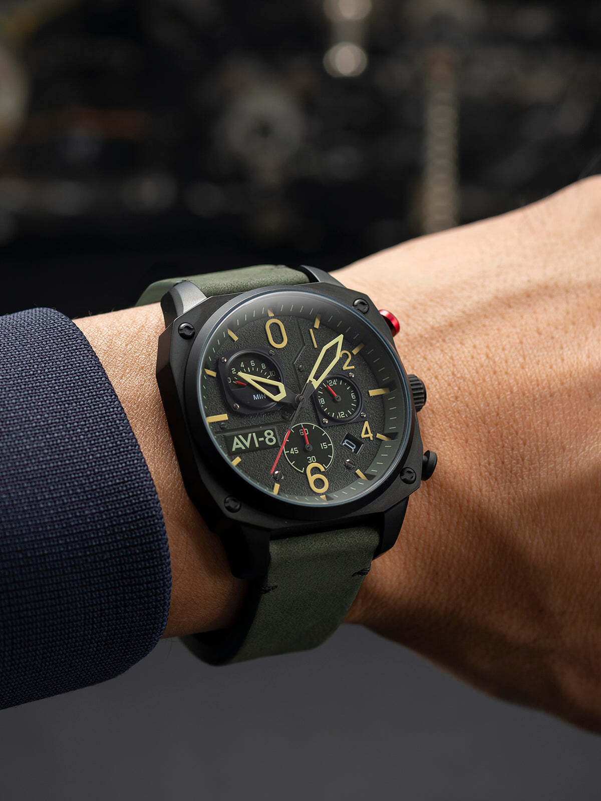 AVI-8 Hawker Hunter Retrograde Chronograph Green Dial / Leather | Green Dial Sta