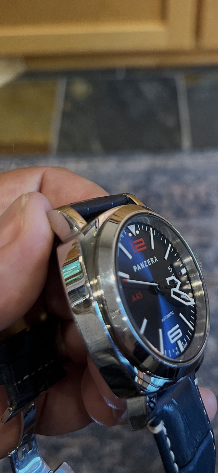 PANZERA Aquamarine A45 Automatic 200m 45mm Blue Dial Blue Leather Strap