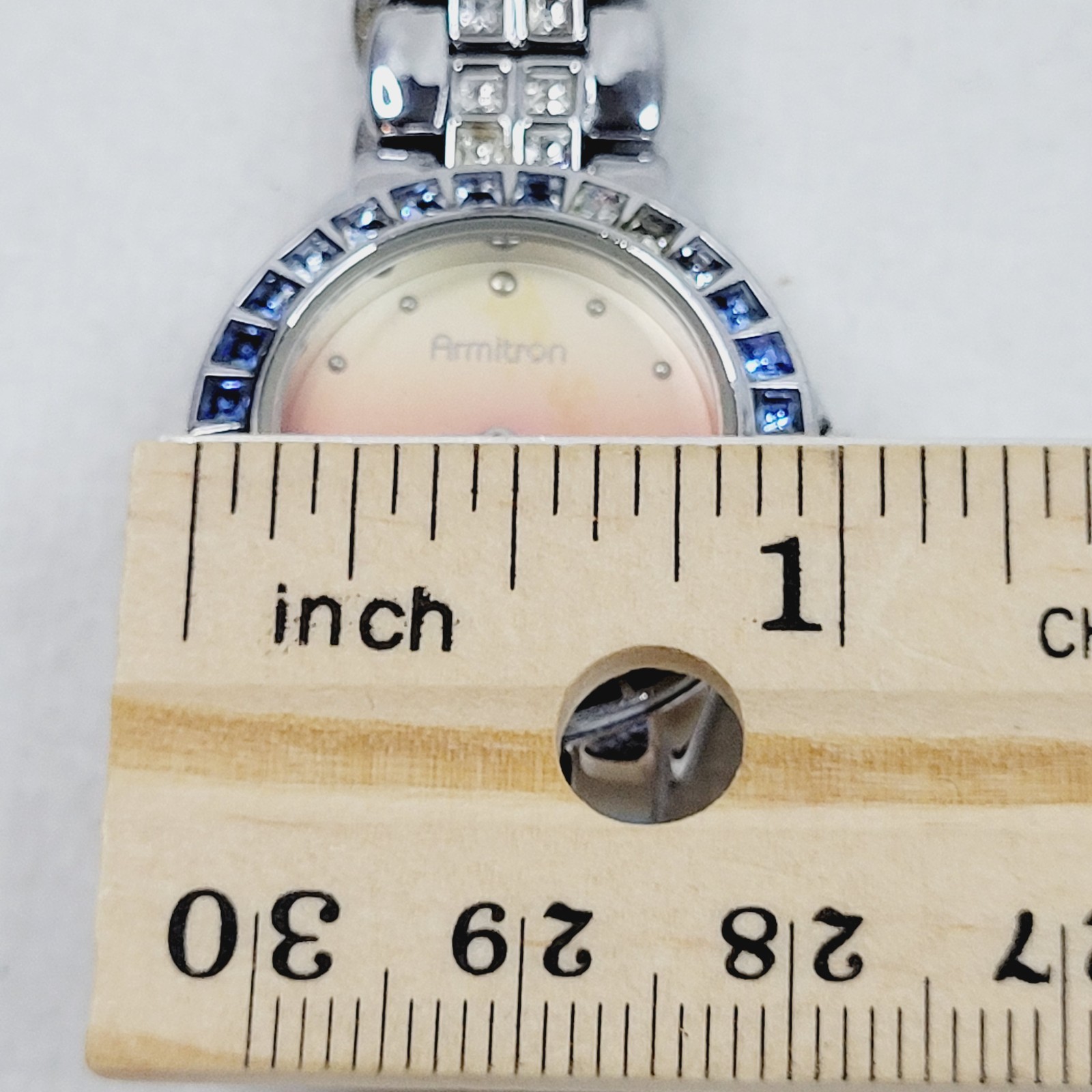 Vintage Armitron Now Womens Watch Silver Bracelet Band Rhinestones Colorful READ