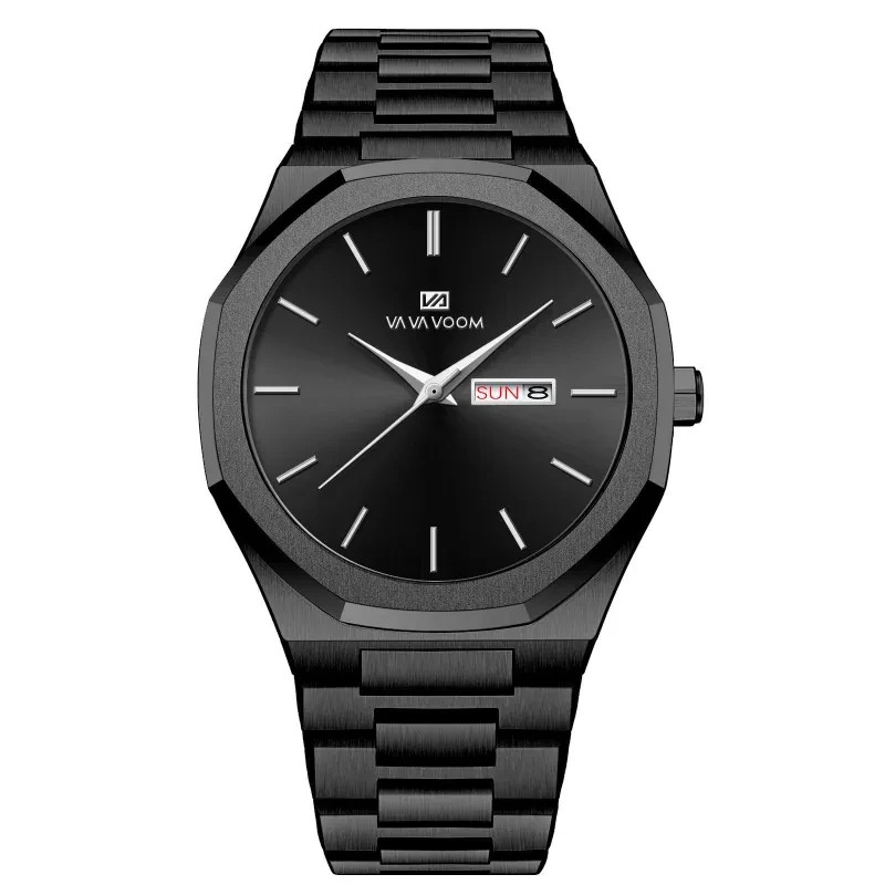 VA VA VOOM Business-Casual Steel-Chain Men’s Watch 3 ATM Waterproof