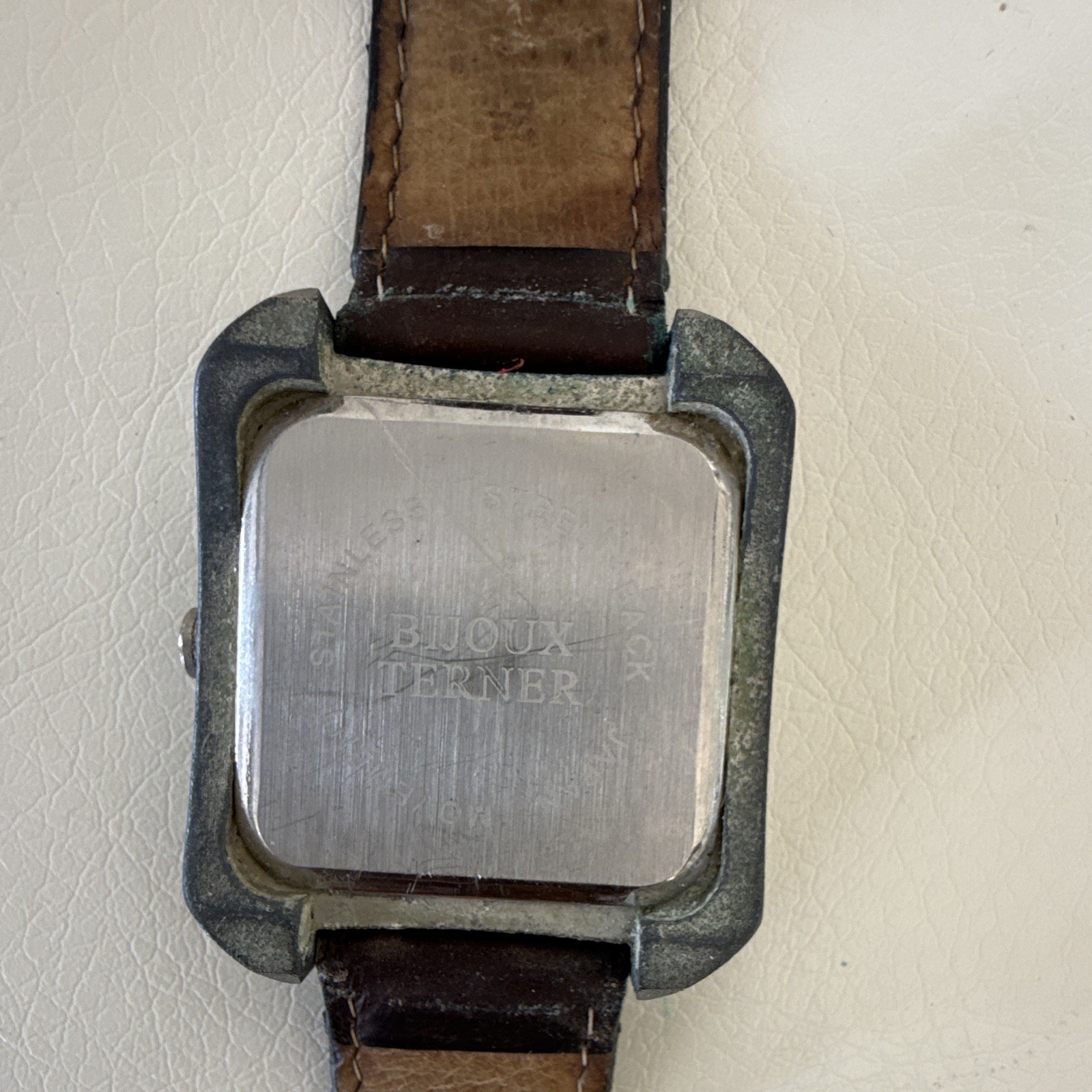 Bijoux Terner Quartz Analog Square Watch 32mm Brown Dial Silver Case Leather