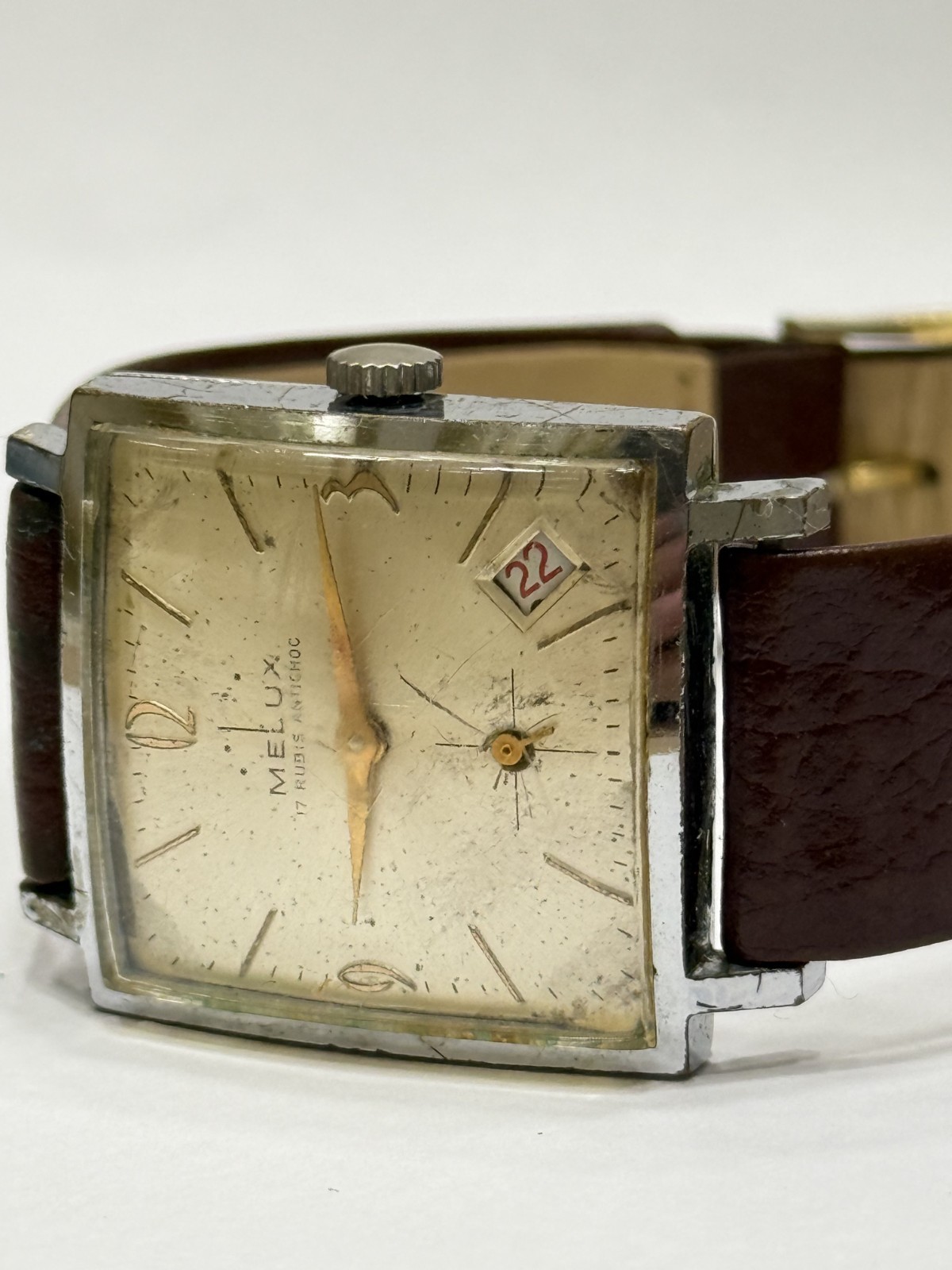 Vintage Melux Manual Date Watch 17 Jewels Cal.PS 32C Mens Square Swiss Made